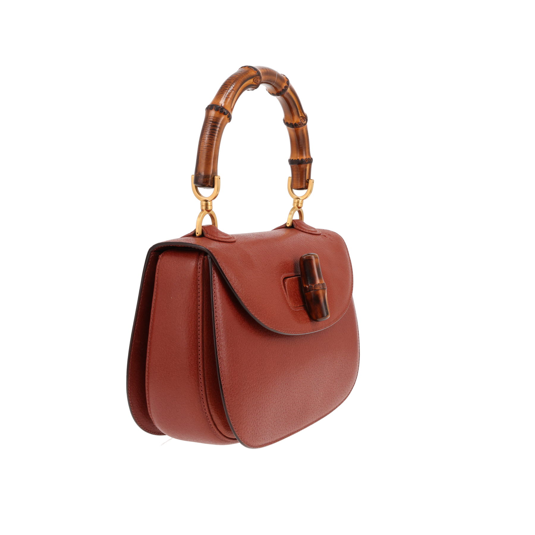 Bolso de mano Gucci Bambou de piel granulada marrón y bambú
