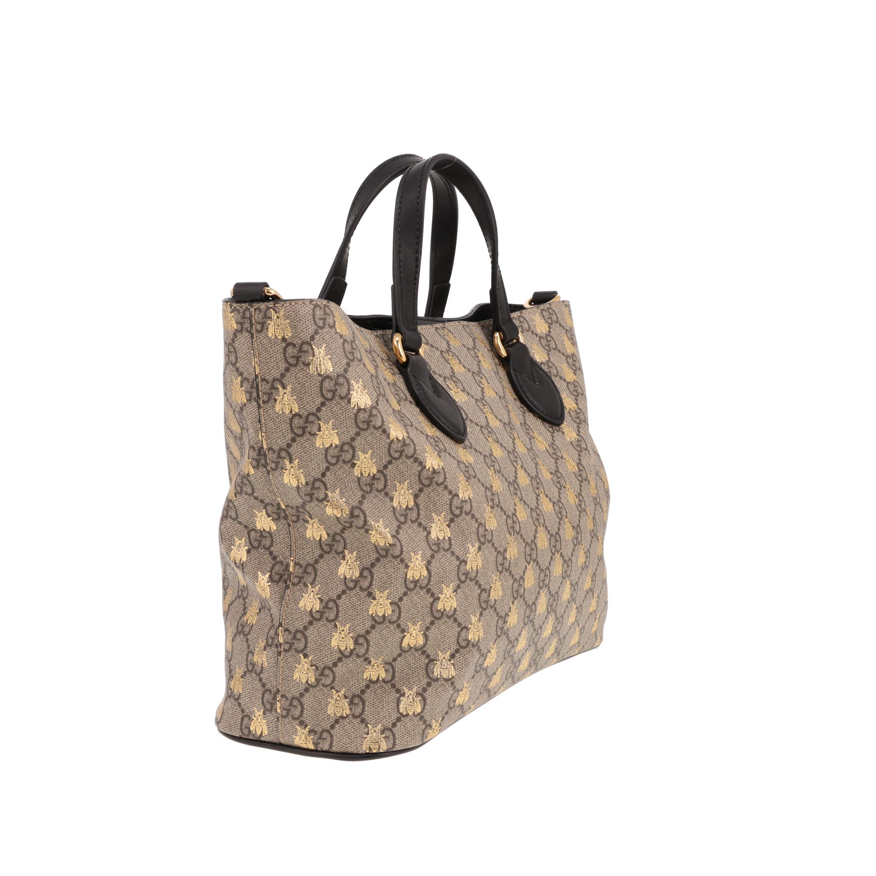 Bolso de mano de Gucci   de lona GG Supreme beige y piel negra