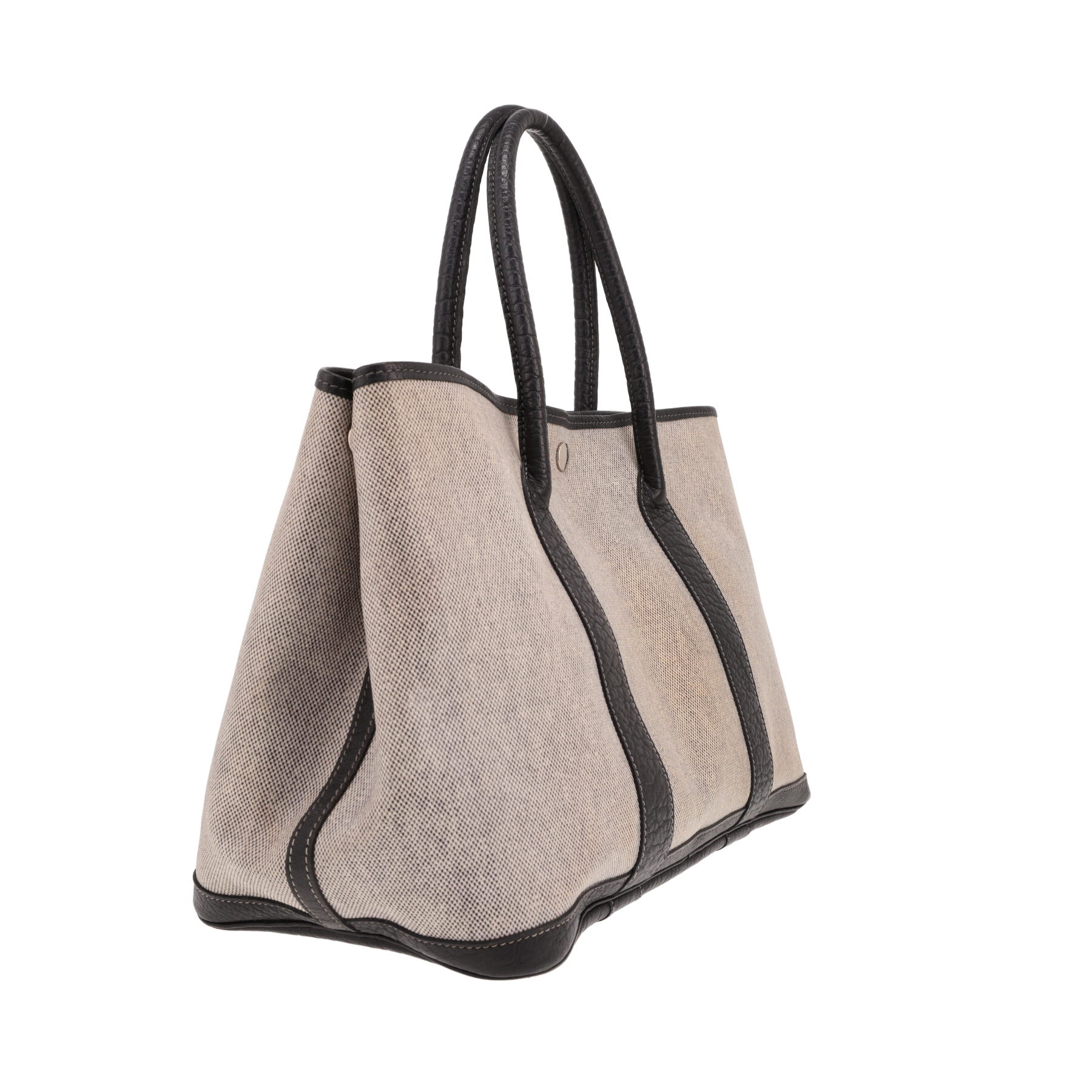 Hermès Garden Party handbag, 36 cm, in black leather and beige canvas
