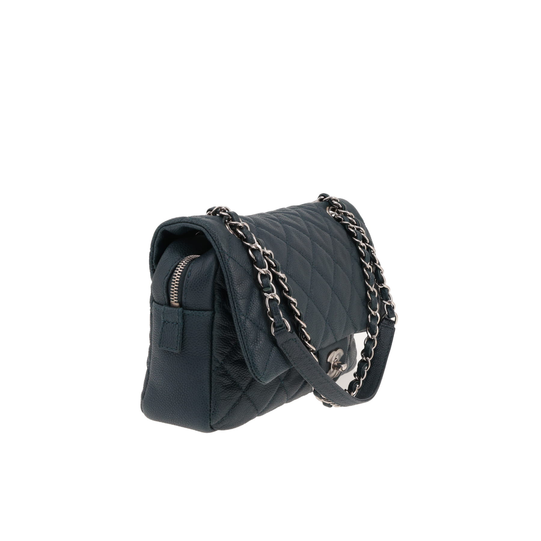 Chanel handbag  Blue quilted grained leather flap bag