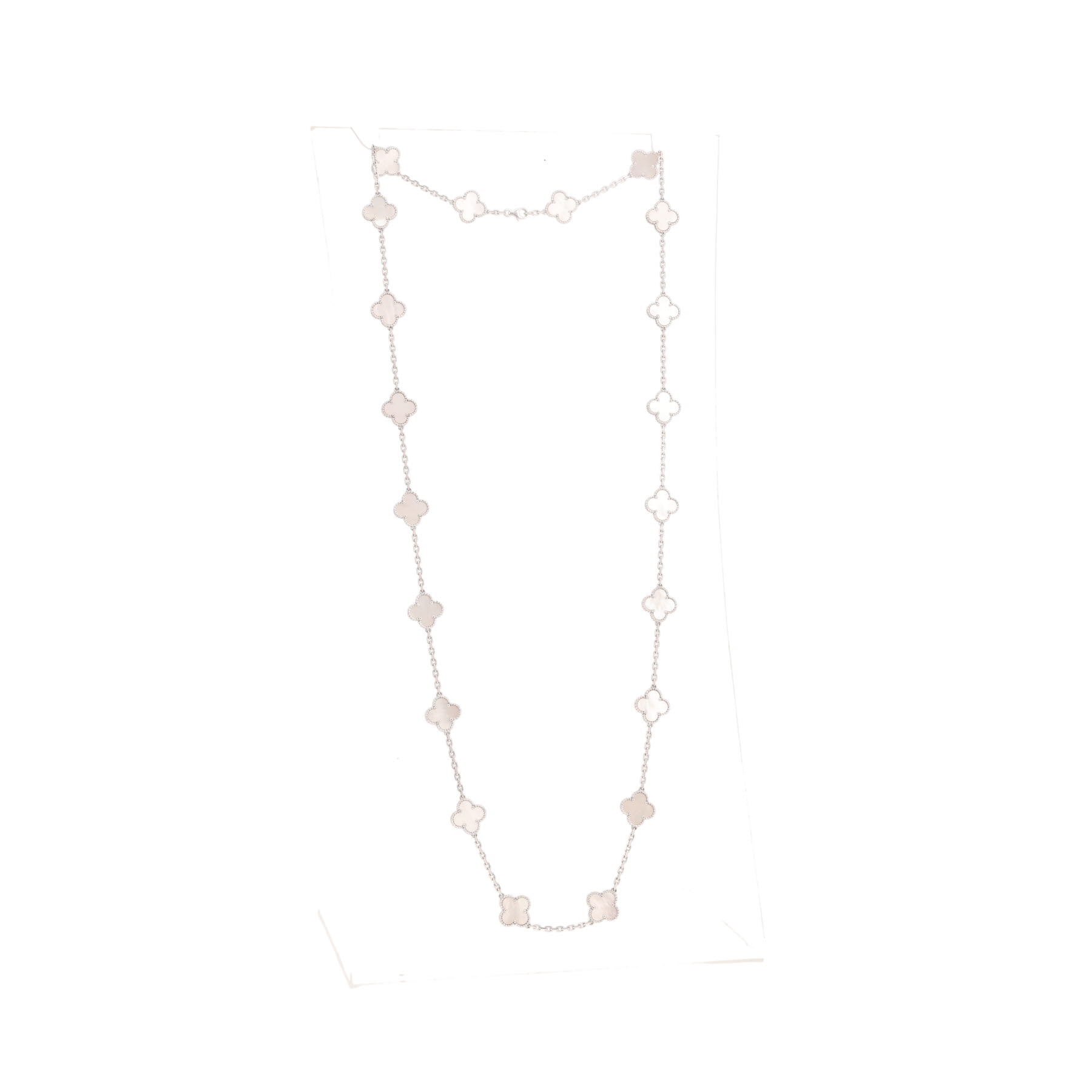 Van Cleef & Arpels Vintage Alhambra long necklace in white gold and mother-of-pearl