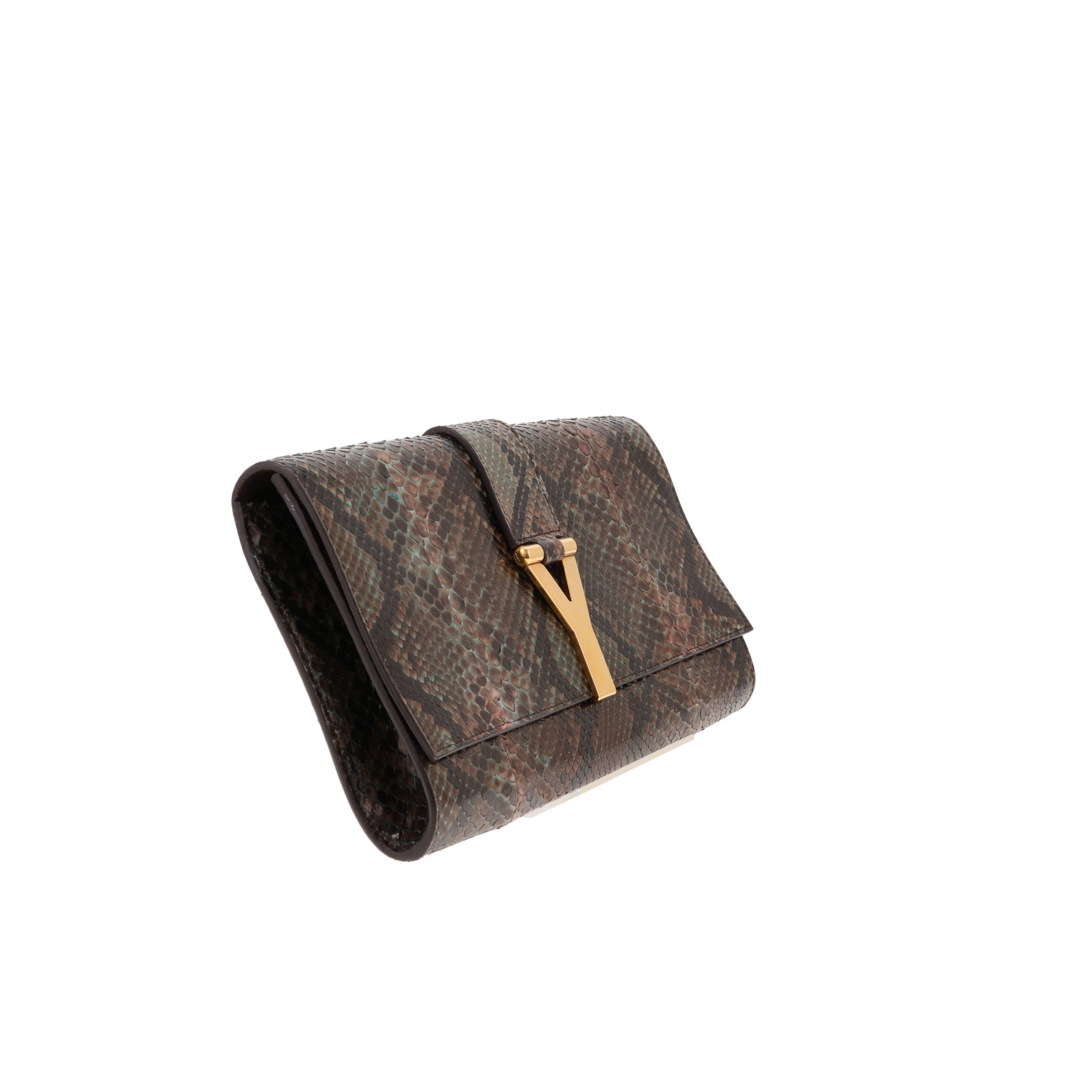 Bolso de mano Saint Laurent Chyc de piel de pitón verde y marrón