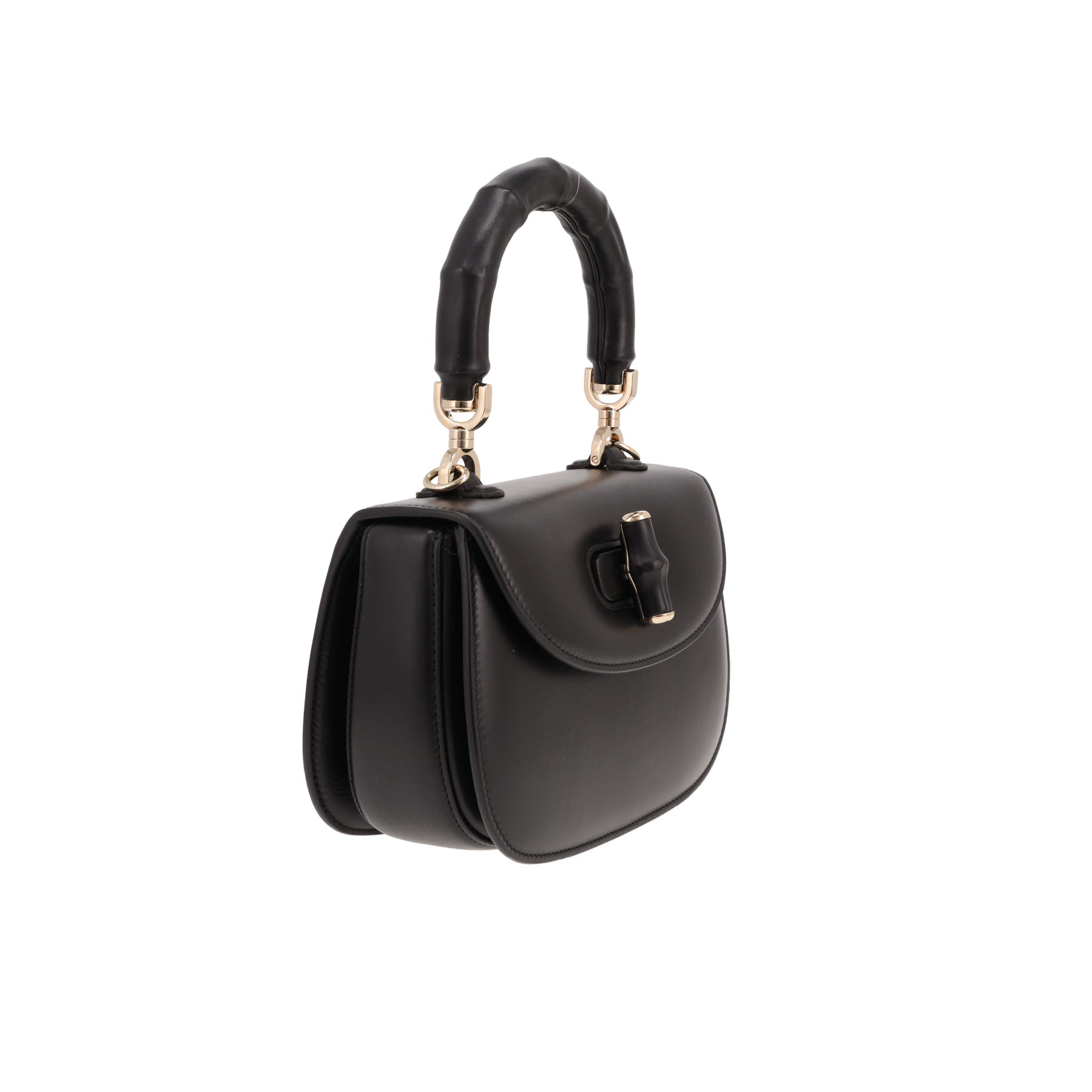 Borsa Gucci Bambou in pelle liscia nera e Bambou