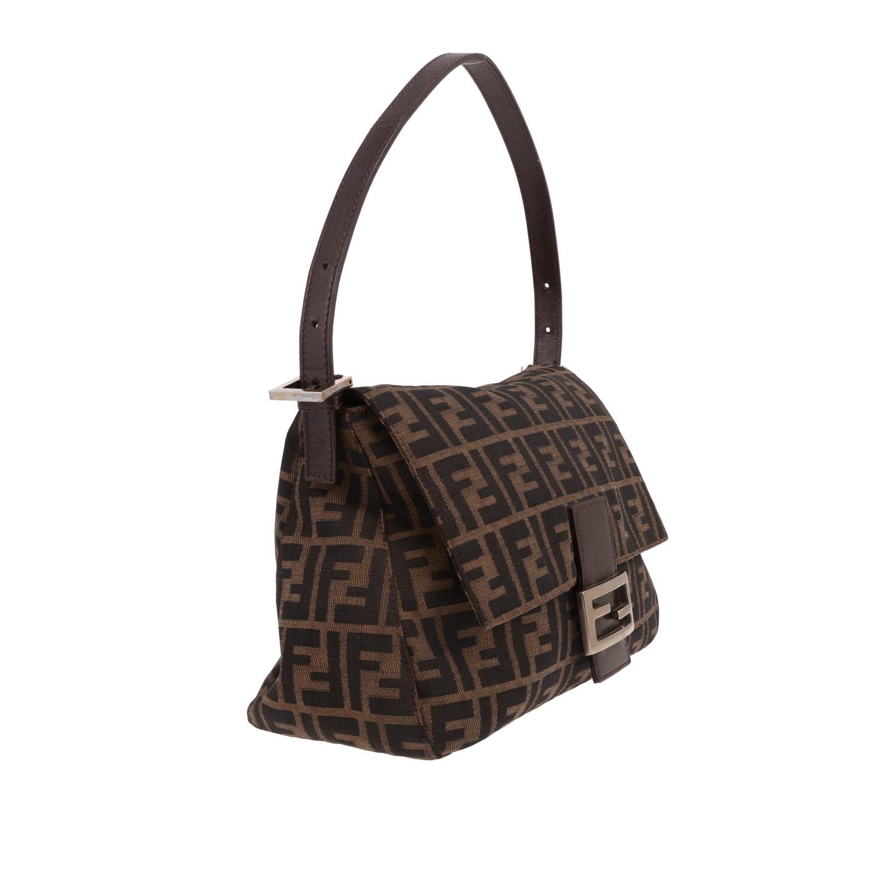 Fendi Mamma Baguette handbag in brown logo-printed canvas and brown leather