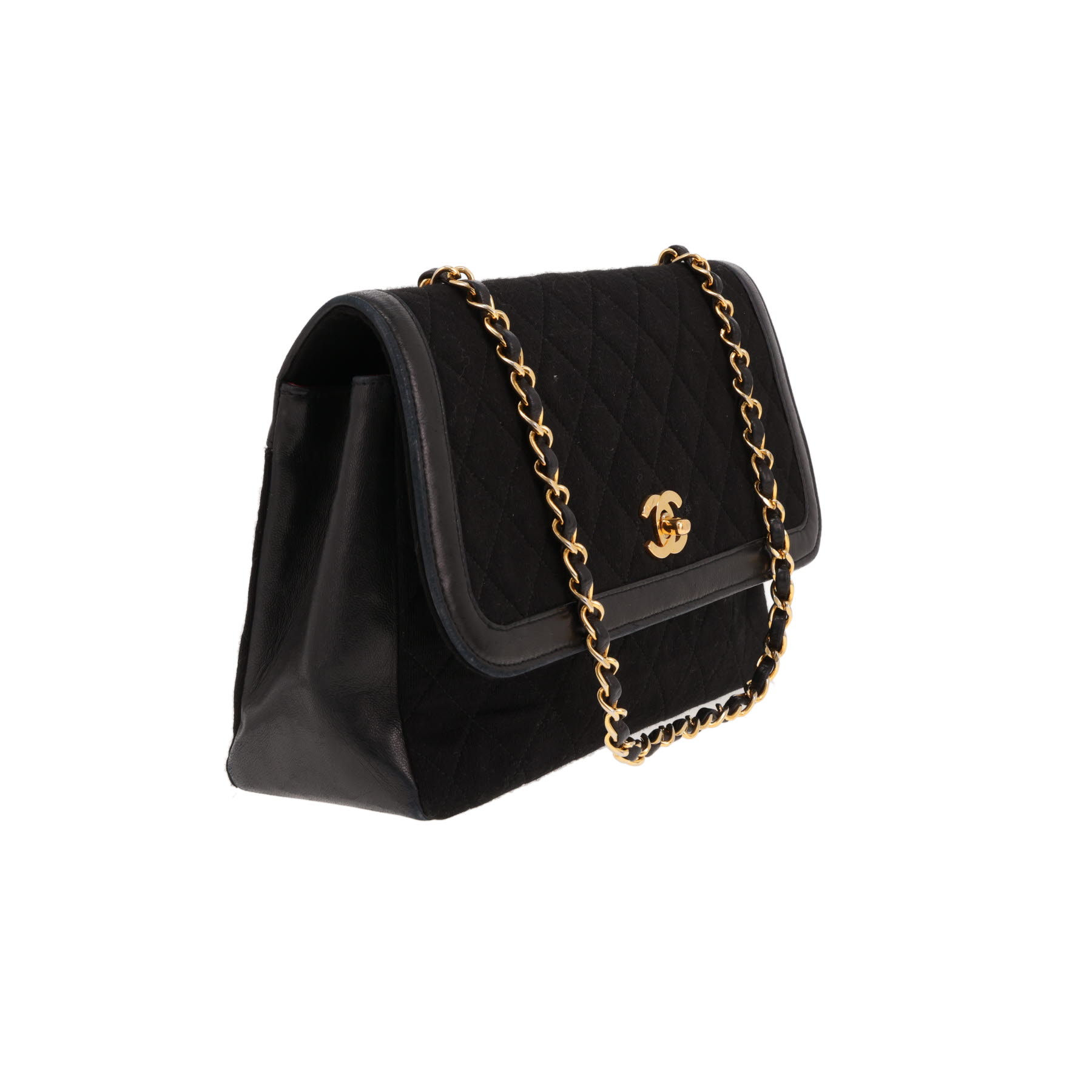 Vintage Chanel handbag in black jersey canvas and black leather