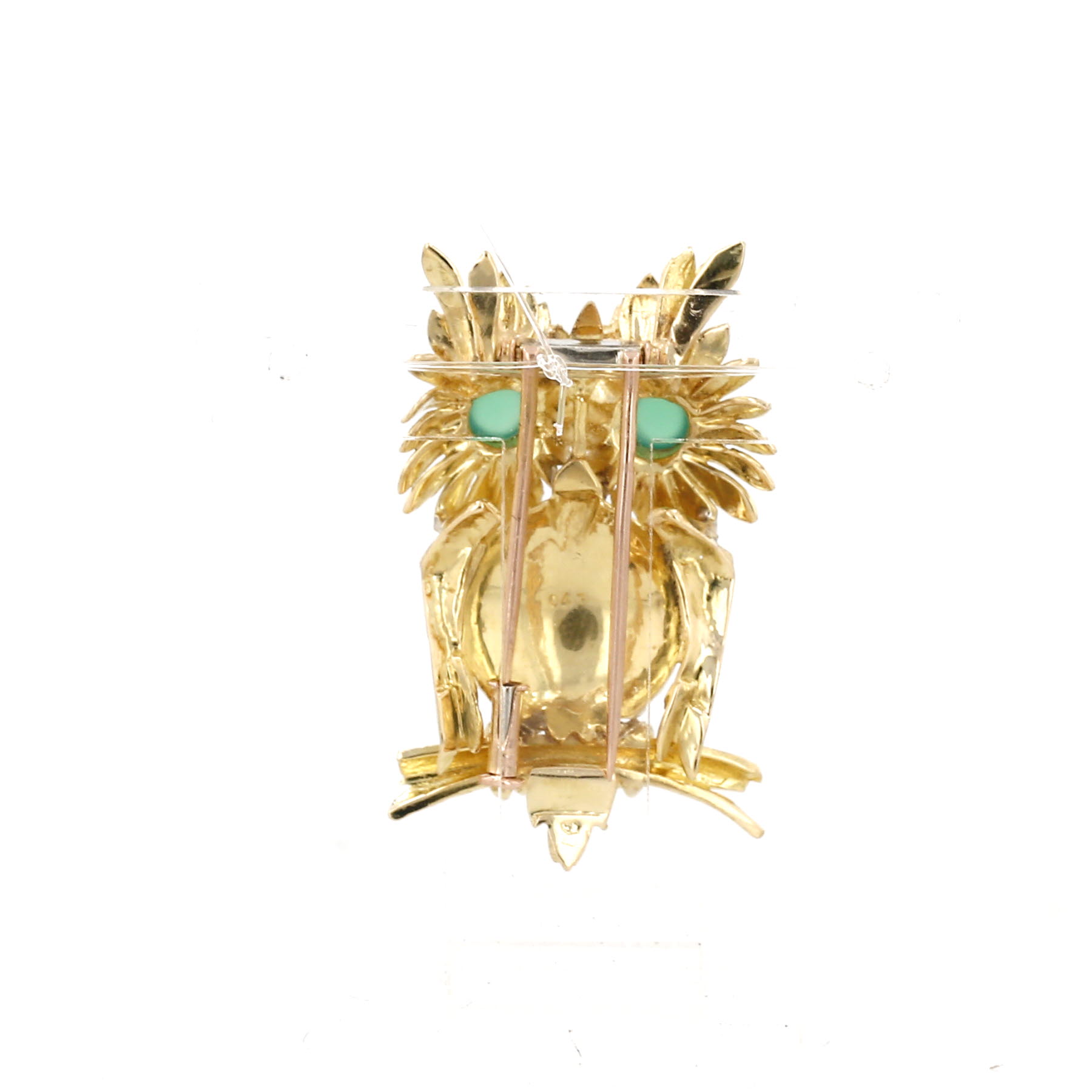 Vintage brooch in yellow gold and chrysoprase
