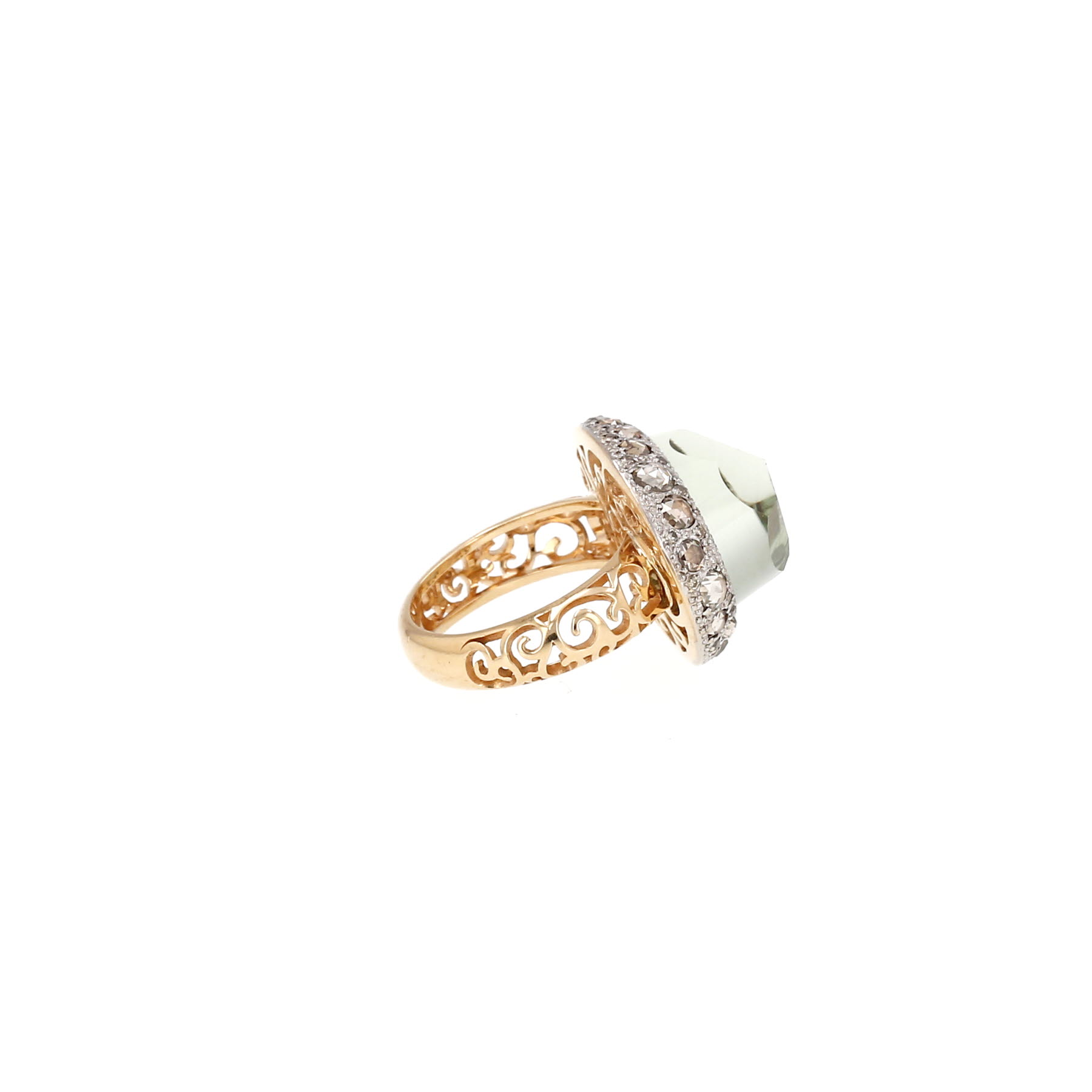 Pomellato Tango ring in rose gold, diamonds and green quartz