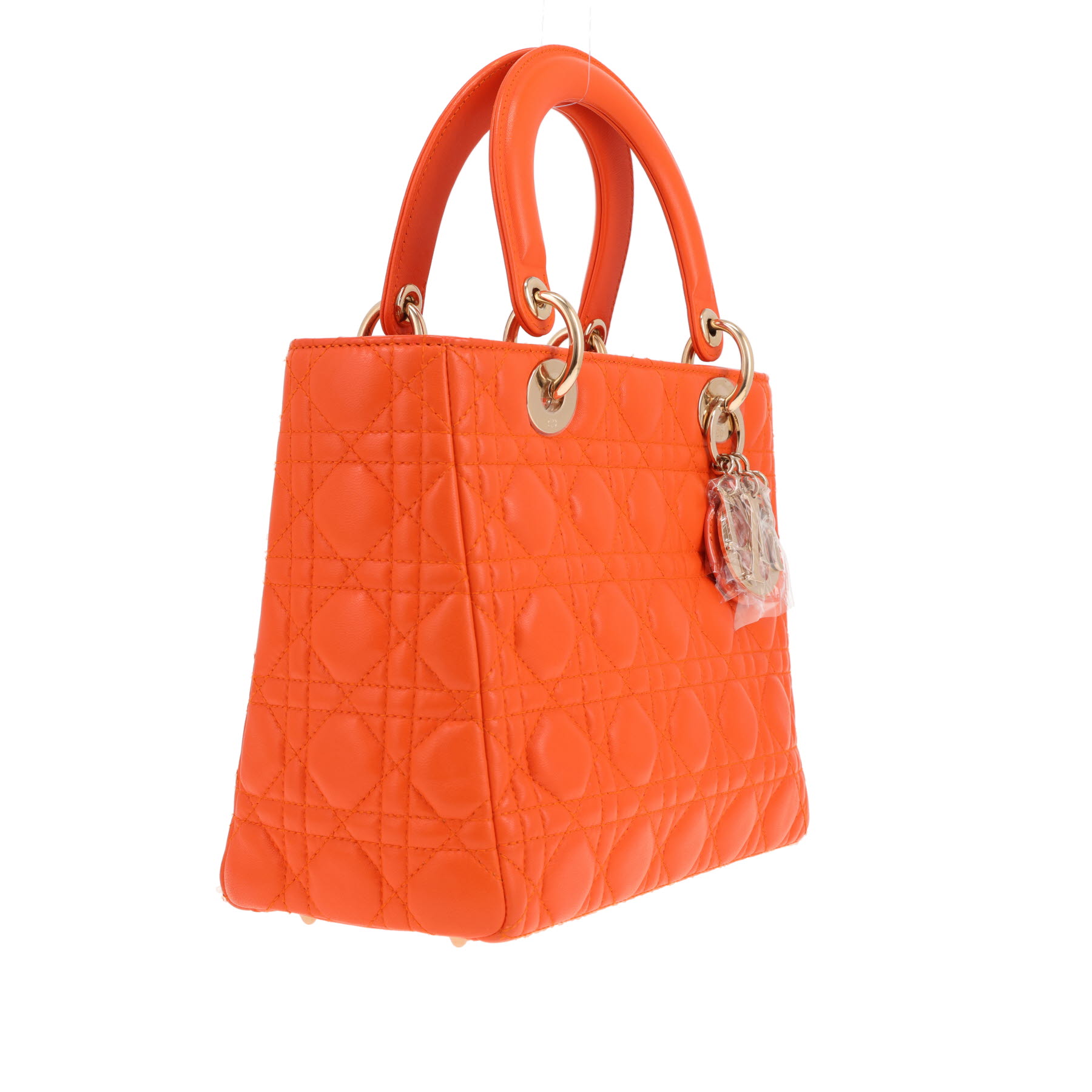 Dior Lady Dior handbag in orange cannage leather