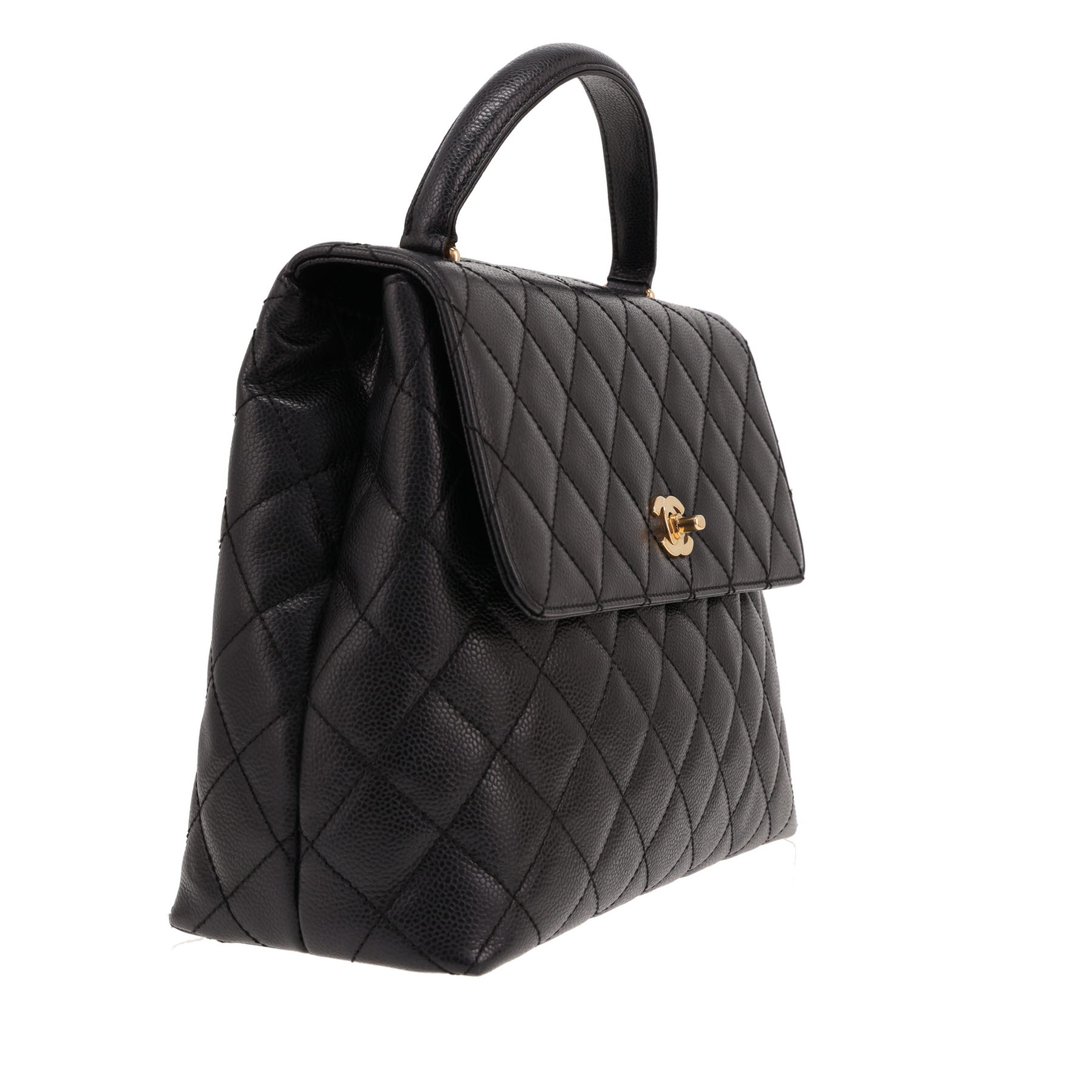 Bolso de mano Chanel de piel granulada acolchada en color negro