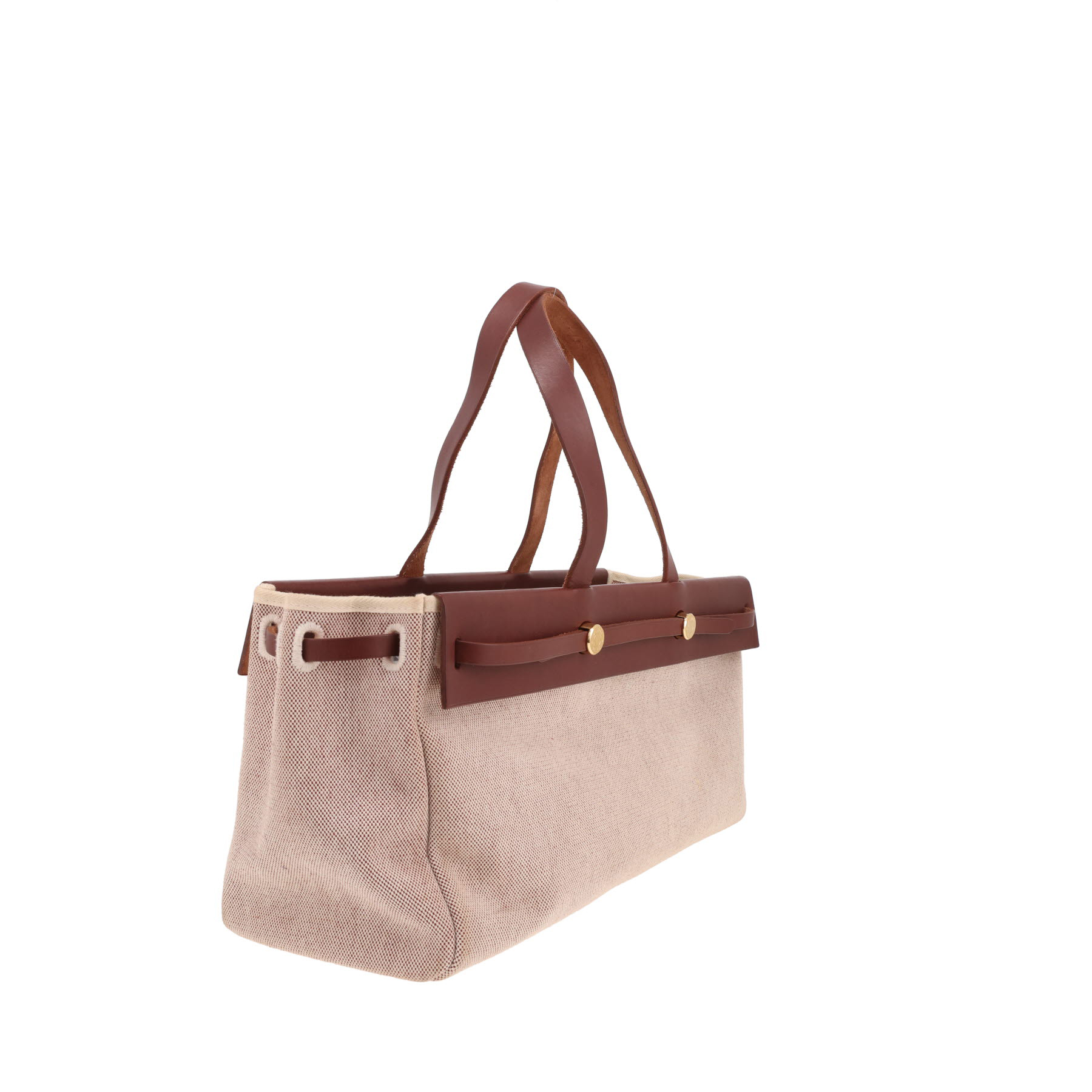 Hermès Herbag handbag in beige canvas and brown leather