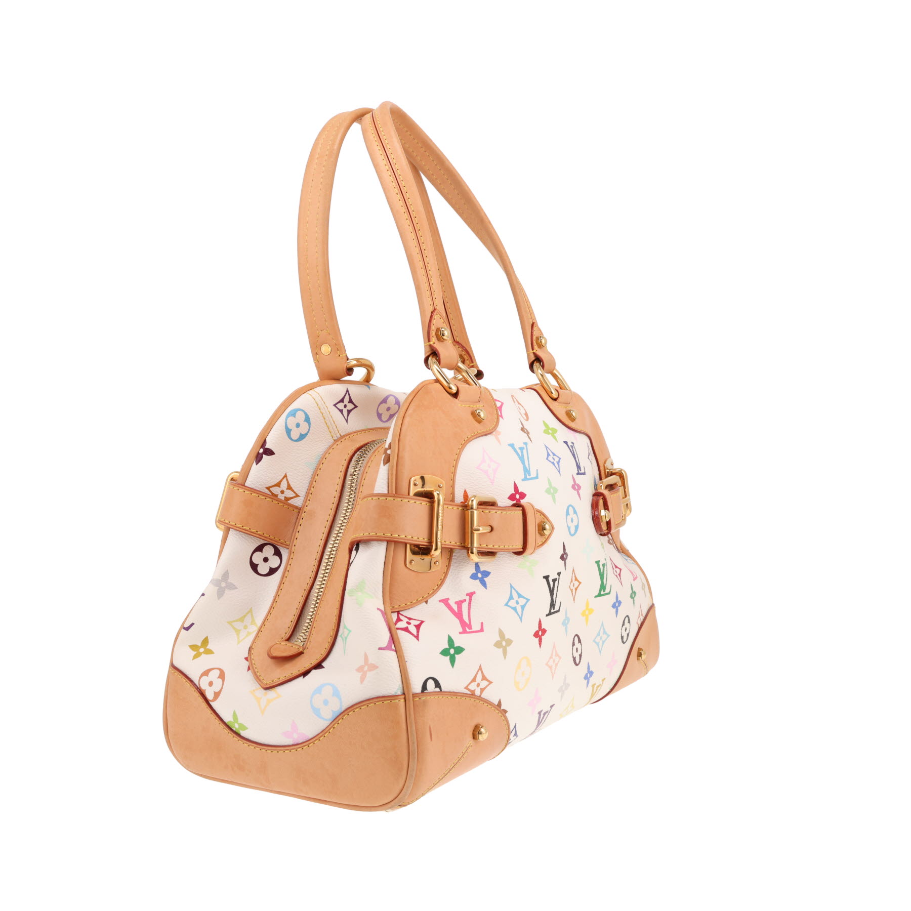 Sac à main Louis Vuitton  Claudia en toile monogram multicolore et blanche et cuir naturel
