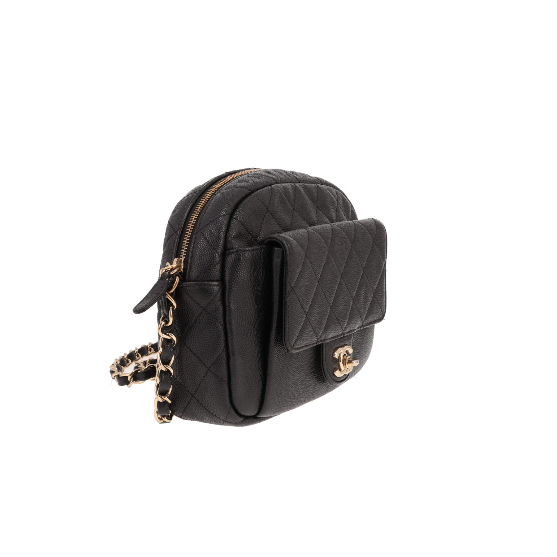 Sac bandoulière Chanel   en cuir grainé matelassé noir