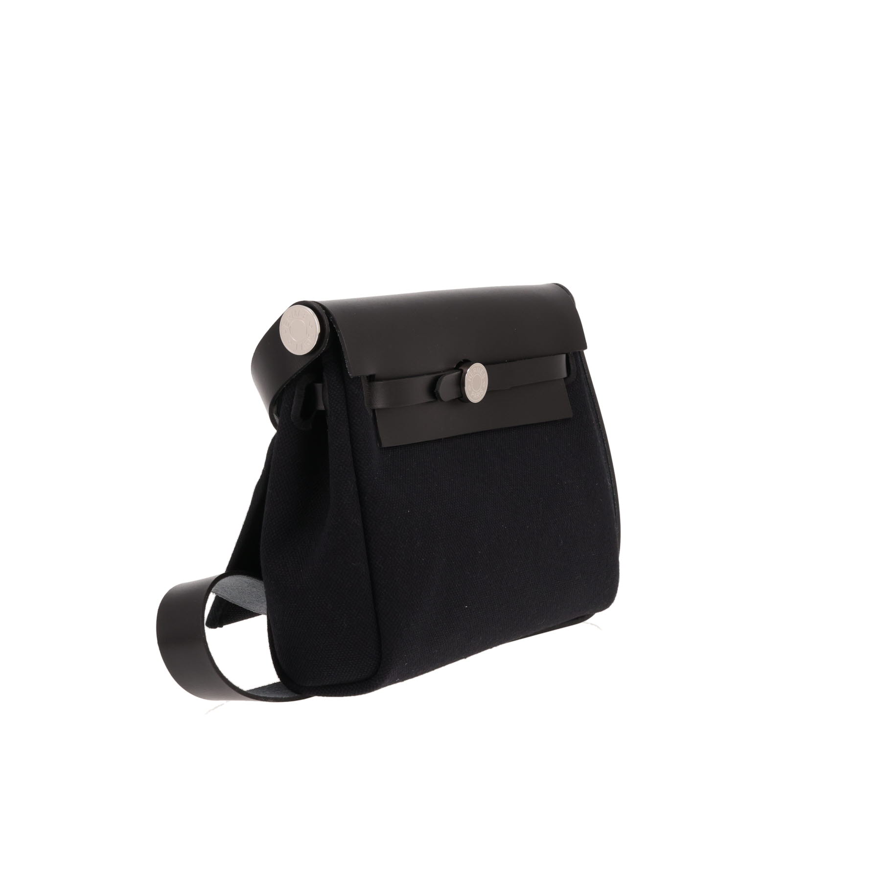 Bolso bandolera Hermès Mini Herbag de lona negra y piel negra