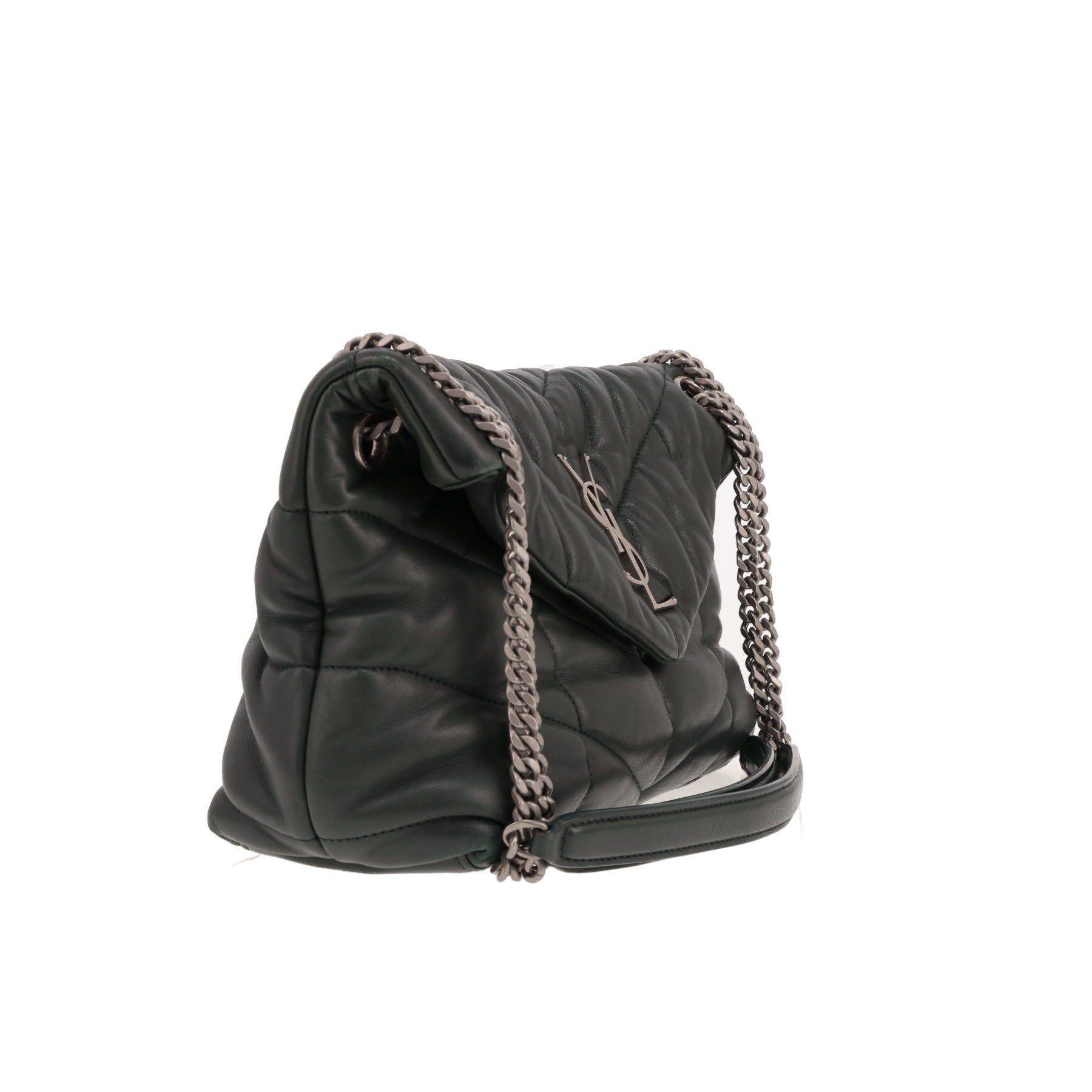 Sac bandoulière Saint Laurent  Loulou en cuir matelassé chevrons vert
