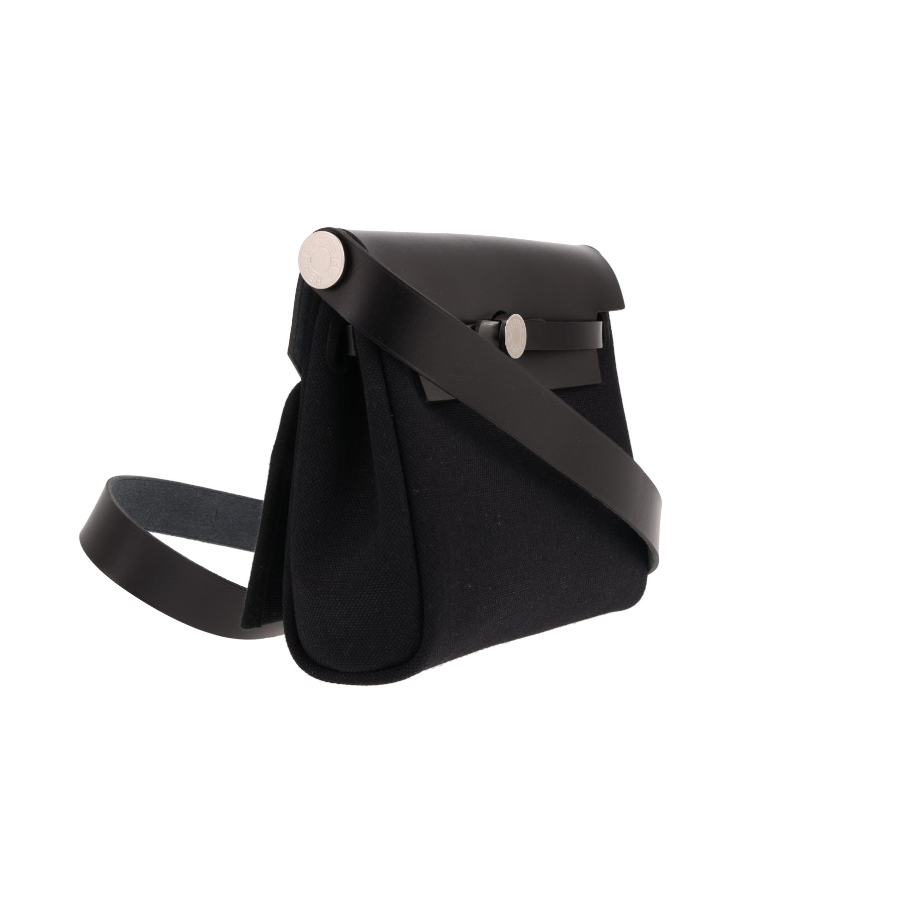 Hermès Mini Herbag shoulder bag in black canvas and black leather