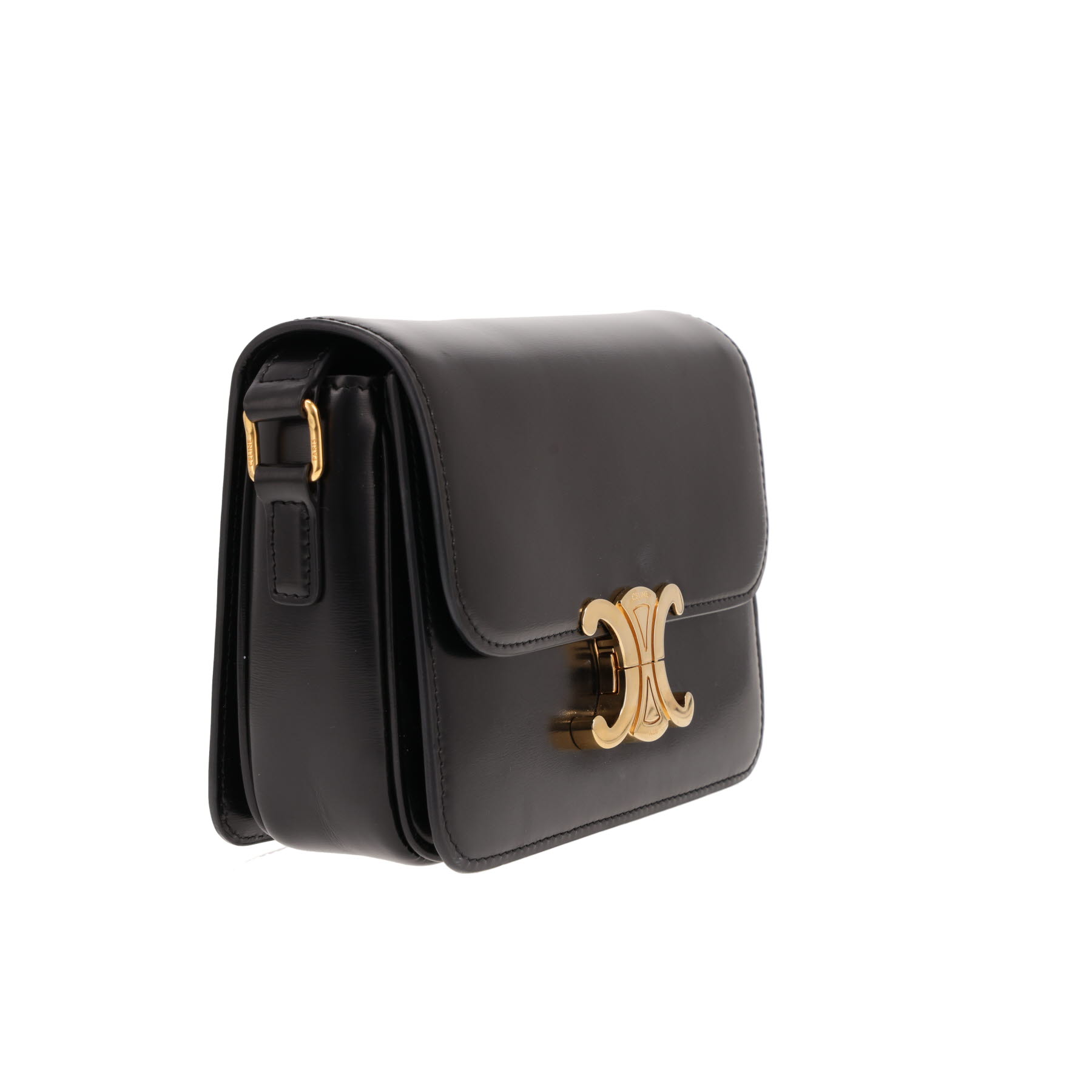 Celine Triomphe Teen shoulder bag in black leather