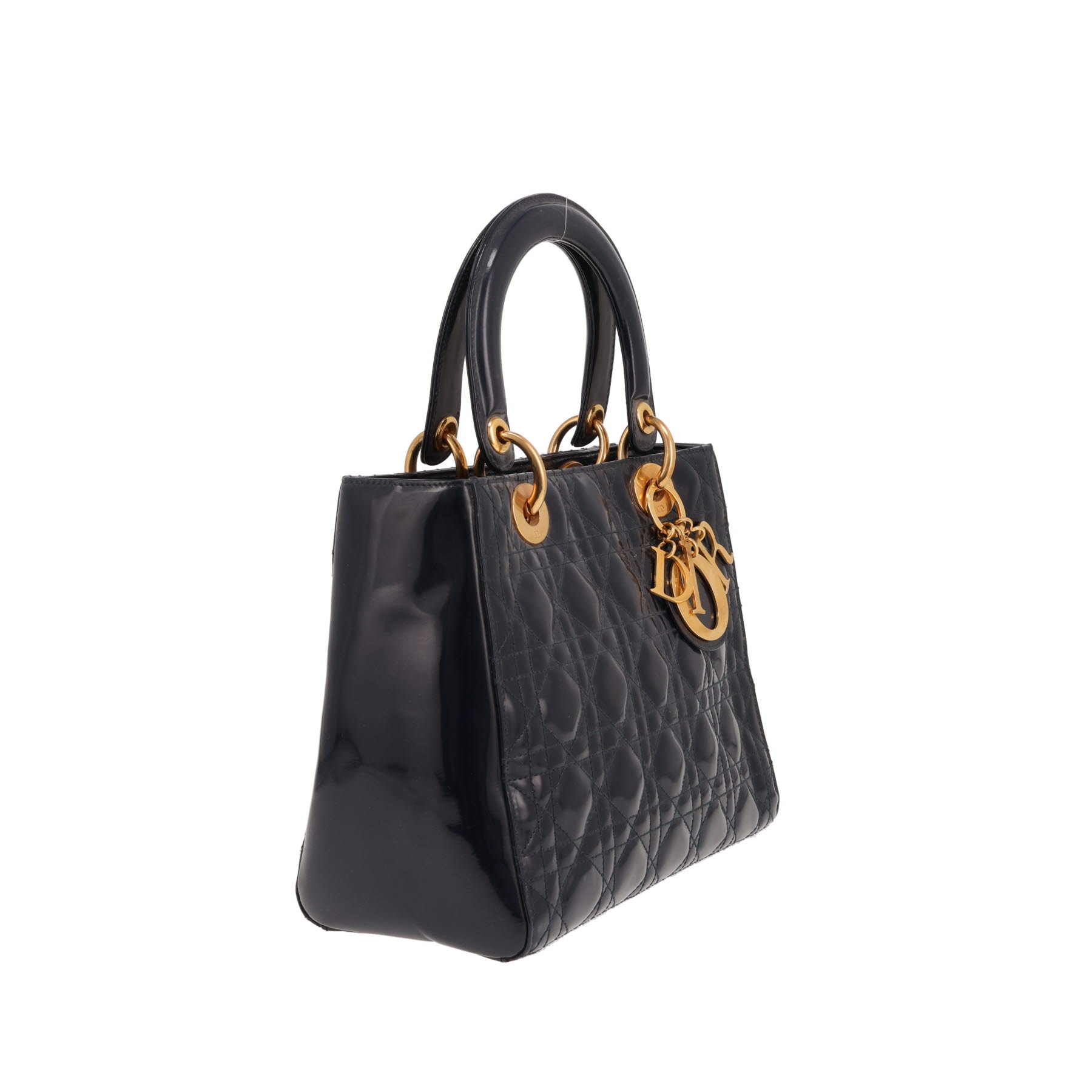 Dior Lady Dior handbag in dark blue patent leather