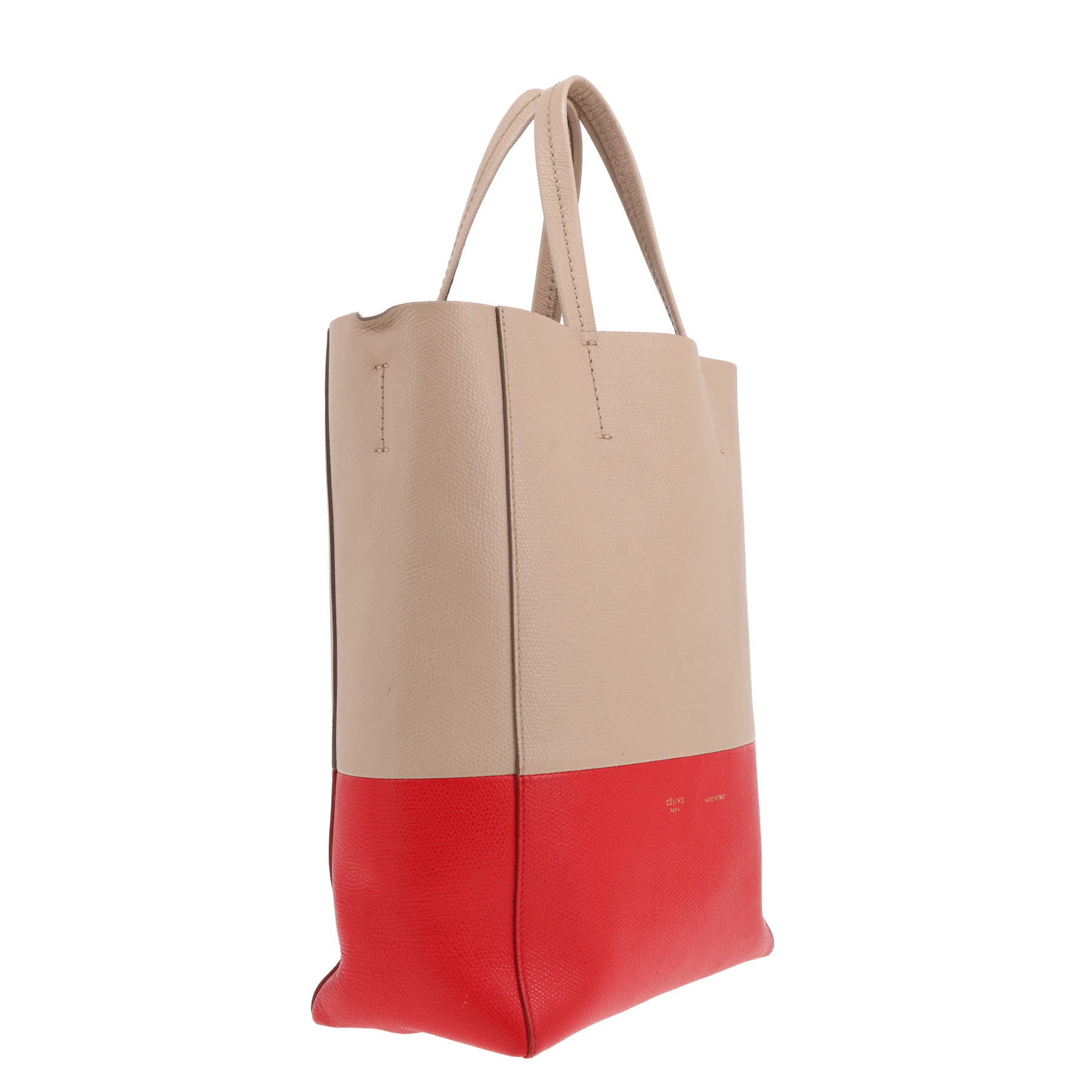 Sac à main Celine  Vertical en cuir grainé beige et rouge