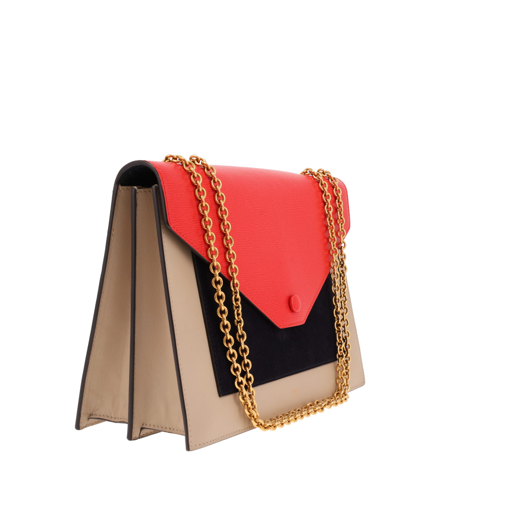 Sac bandoulière Celine  Pocket en cuir beige et rouge et Veau velours bleu-marine