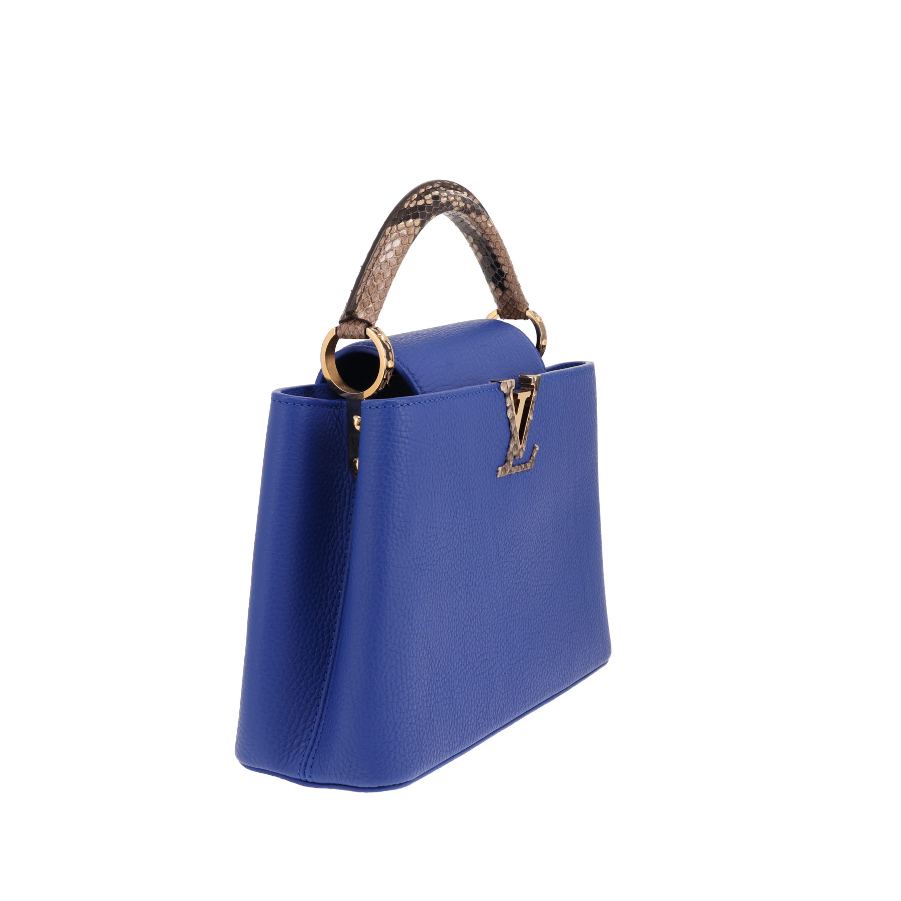 Louis Vuitton Capucine BB shoulder bag in blue ‘Clémence’ calfskin and beige python