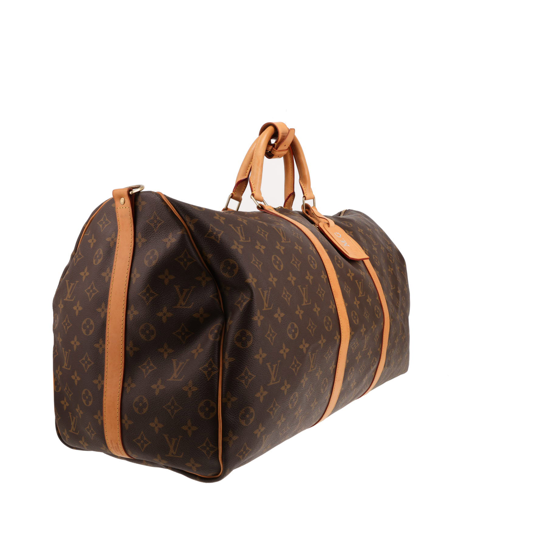 Sac de voyage Louis Vuitton   en toile monogram marron et cuir naturel