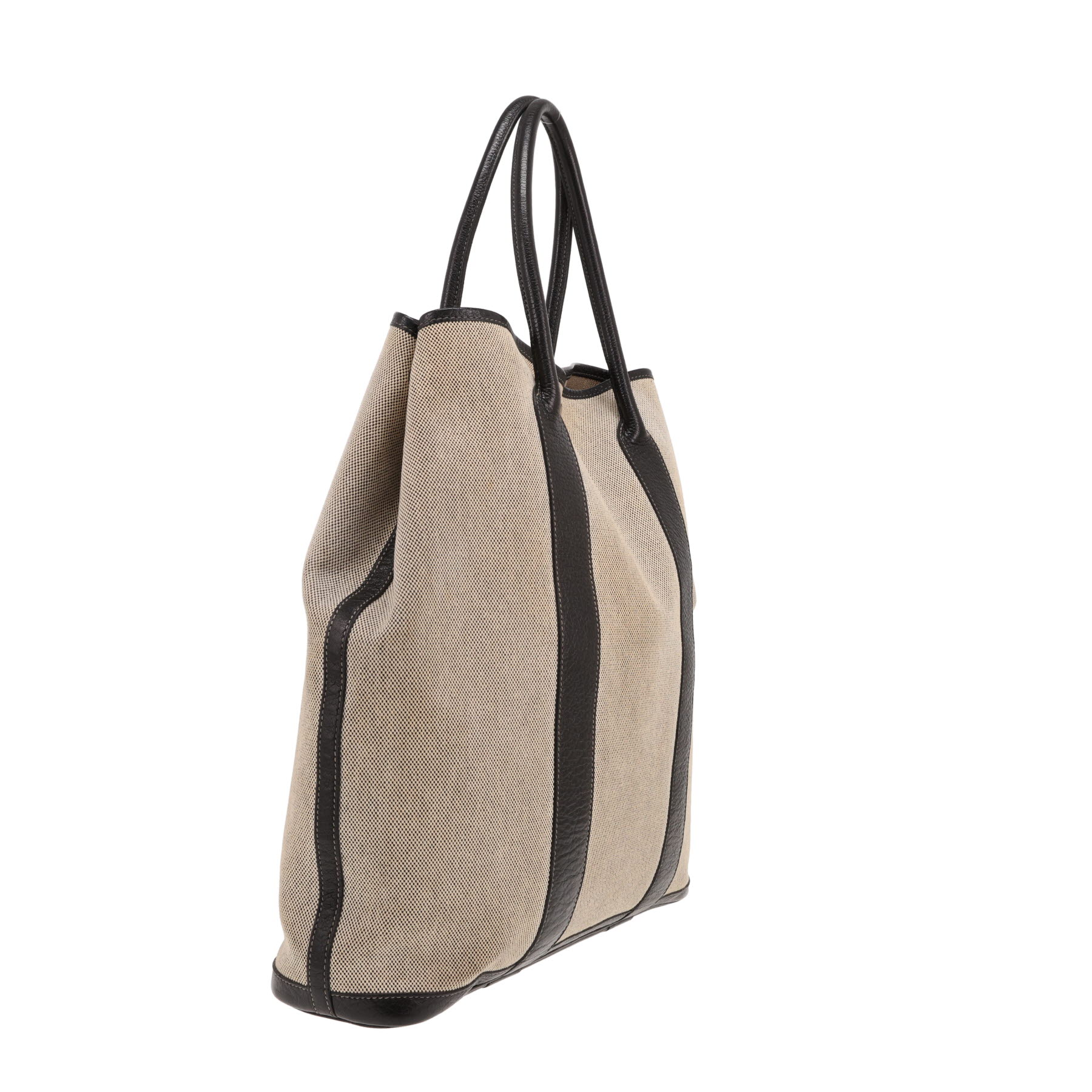 Hermès ‘Garden’ tote bag in beige canvas and black leather