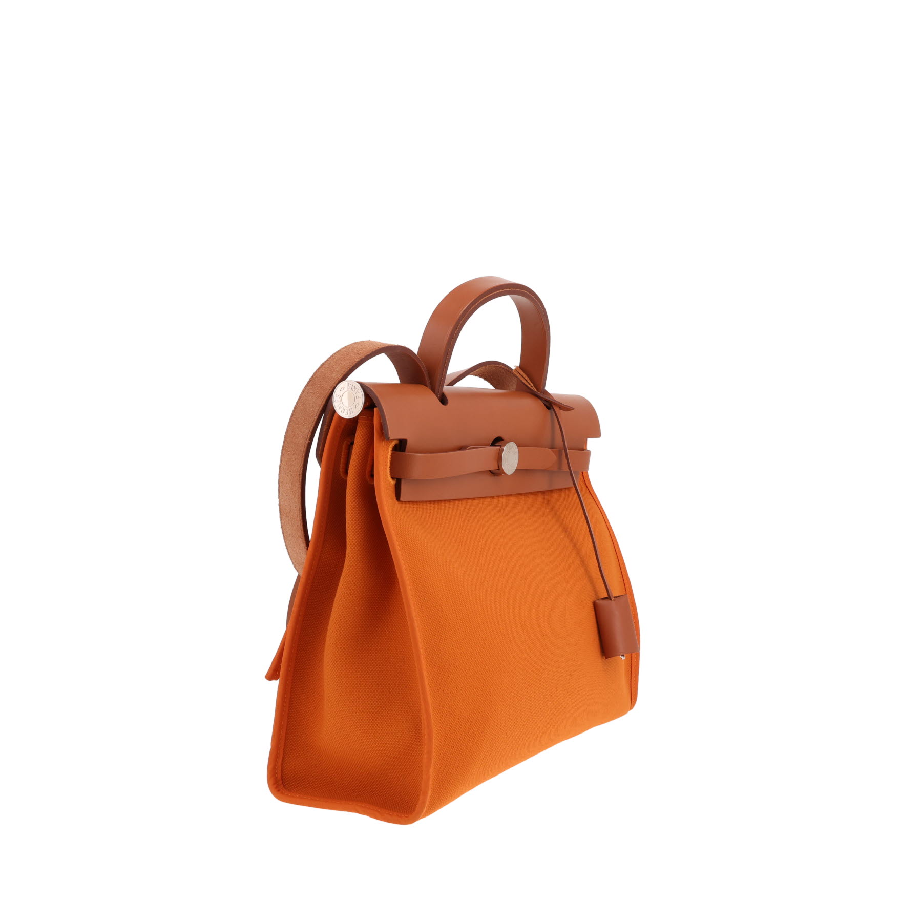 Bolso Hermès «Herbag» de lona naranja y piel de vaca «Hunter»