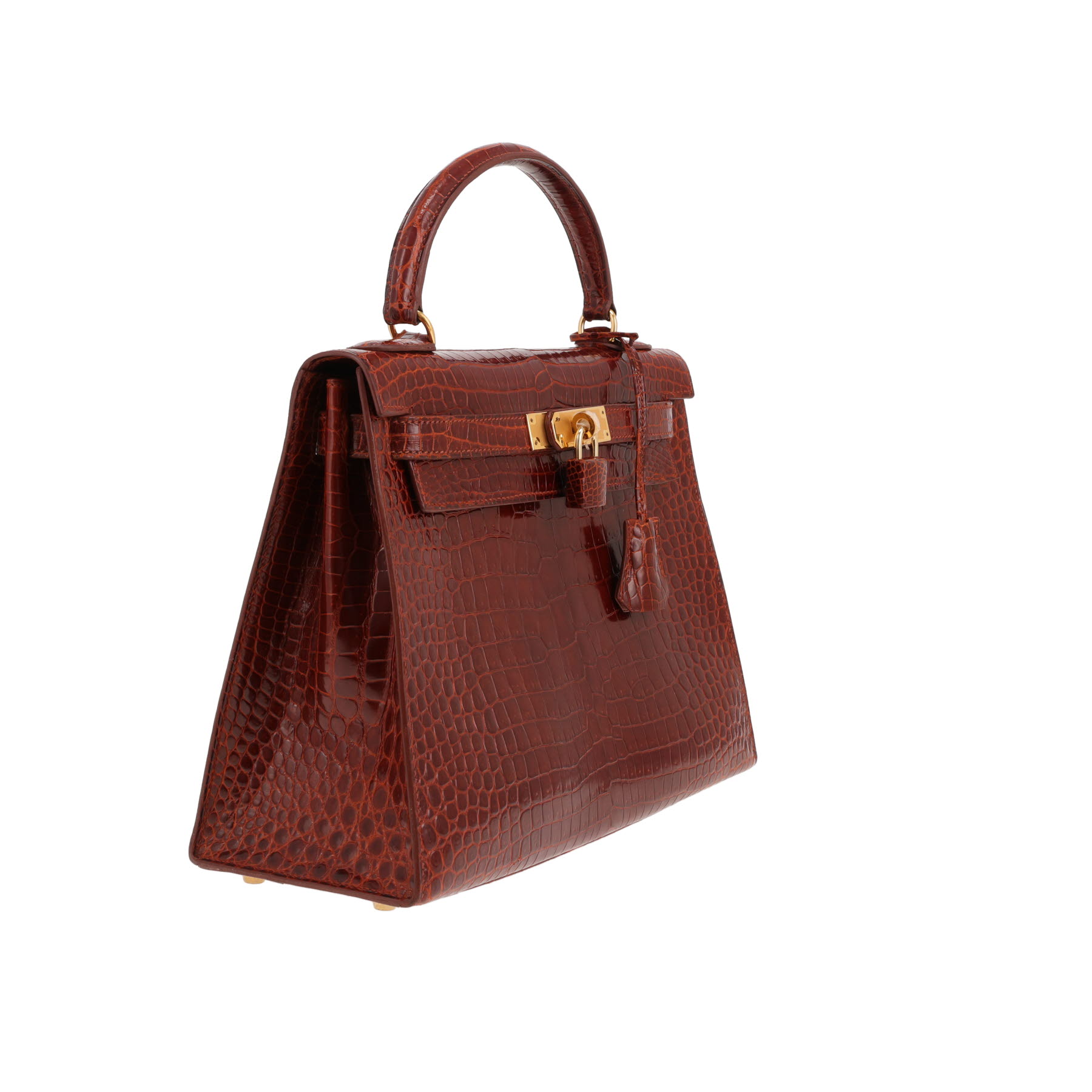 Bolso Hermès Kelly de 28 cm en piel de cocodrilo porosus marrón
