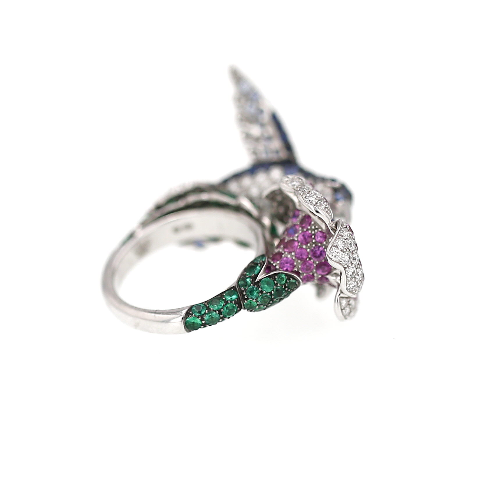 Boucheron ‘Hopi le Colibri’ ring in white gold, coloured gemstones and sapphire diamonds