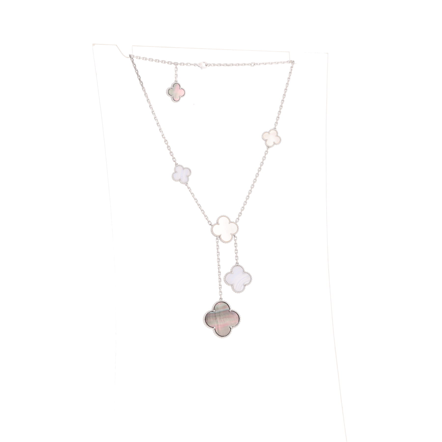 Van Cleef & Arpels Magic Alhambra necklace in white gold, mother-of-pearl and chalcedony