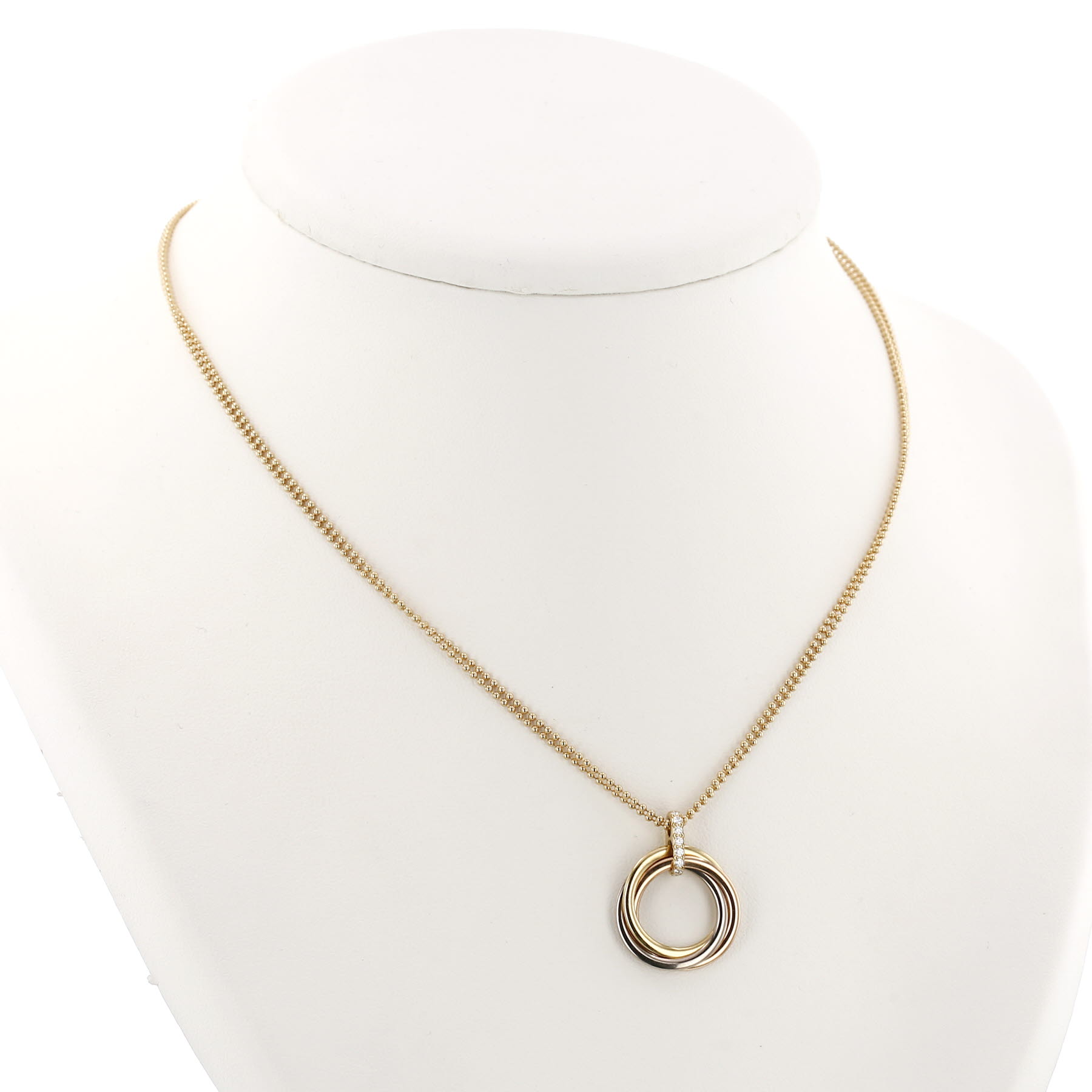 Medium-sized Cartier Trinity necklace in three-tone gold and diamonds