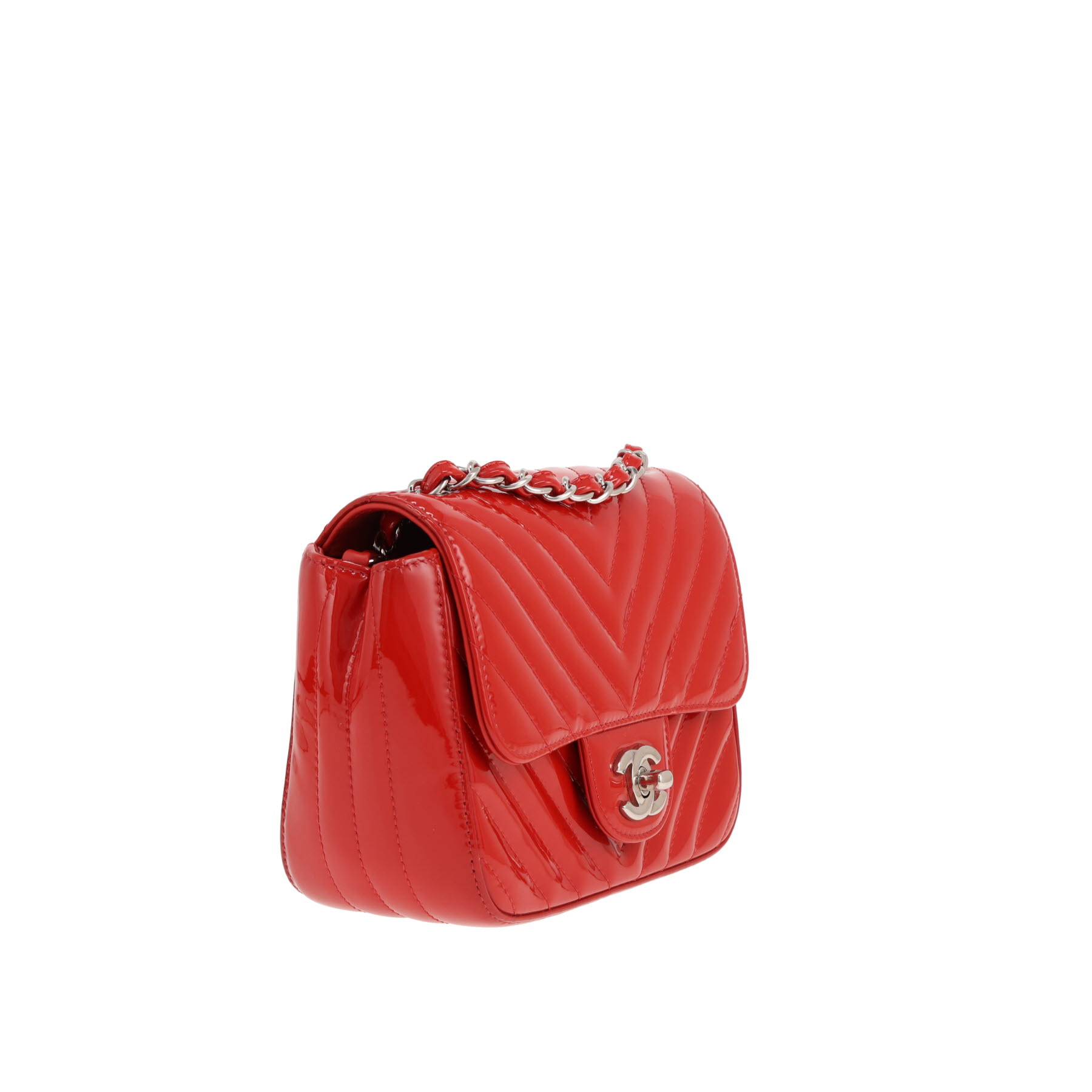 Borsa a tracolla Chanel Timeless Mini Carré in pelle verniciata trapuntata rossa