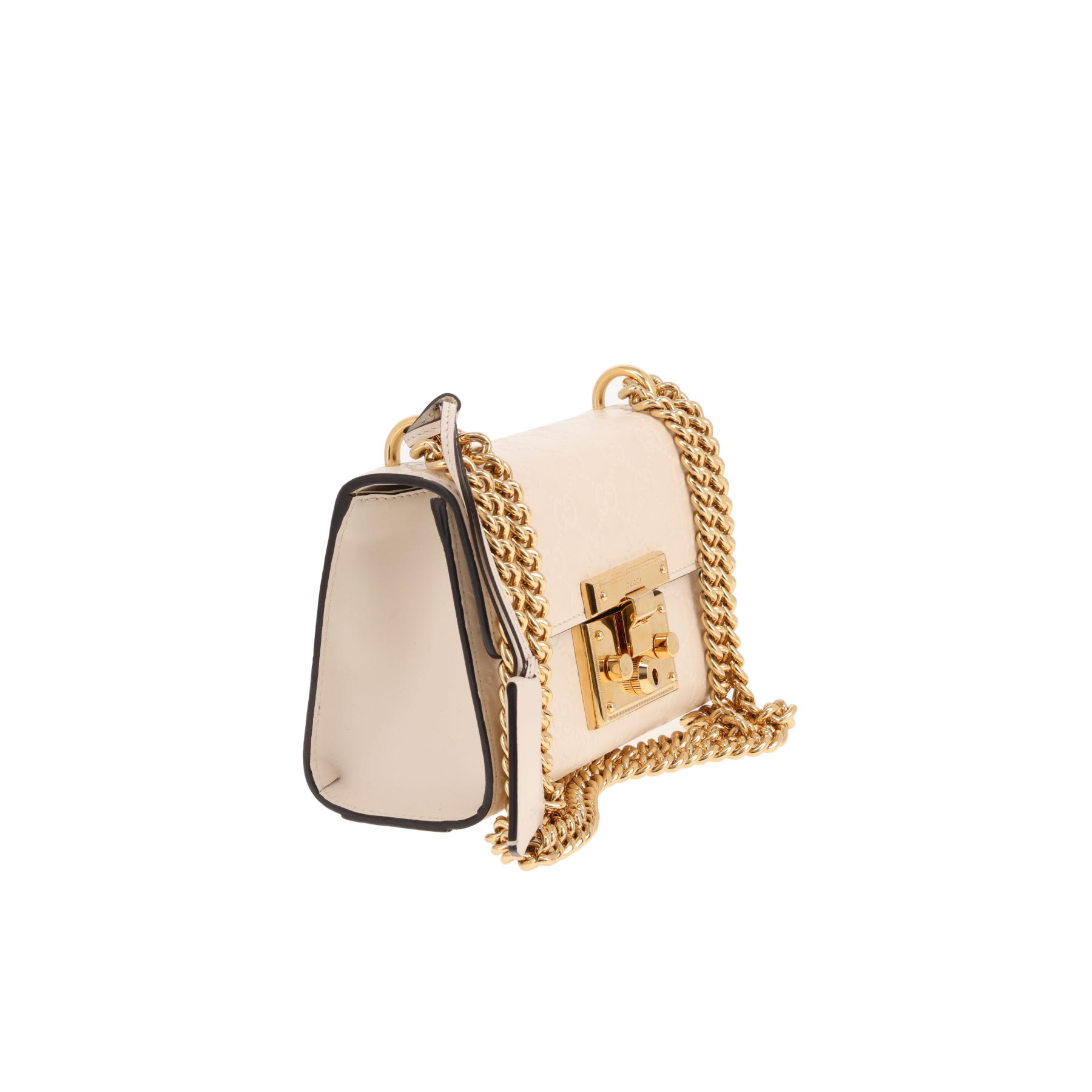 Bolso bandolera Gucci «Padlock» de cuero con monograma en color beige