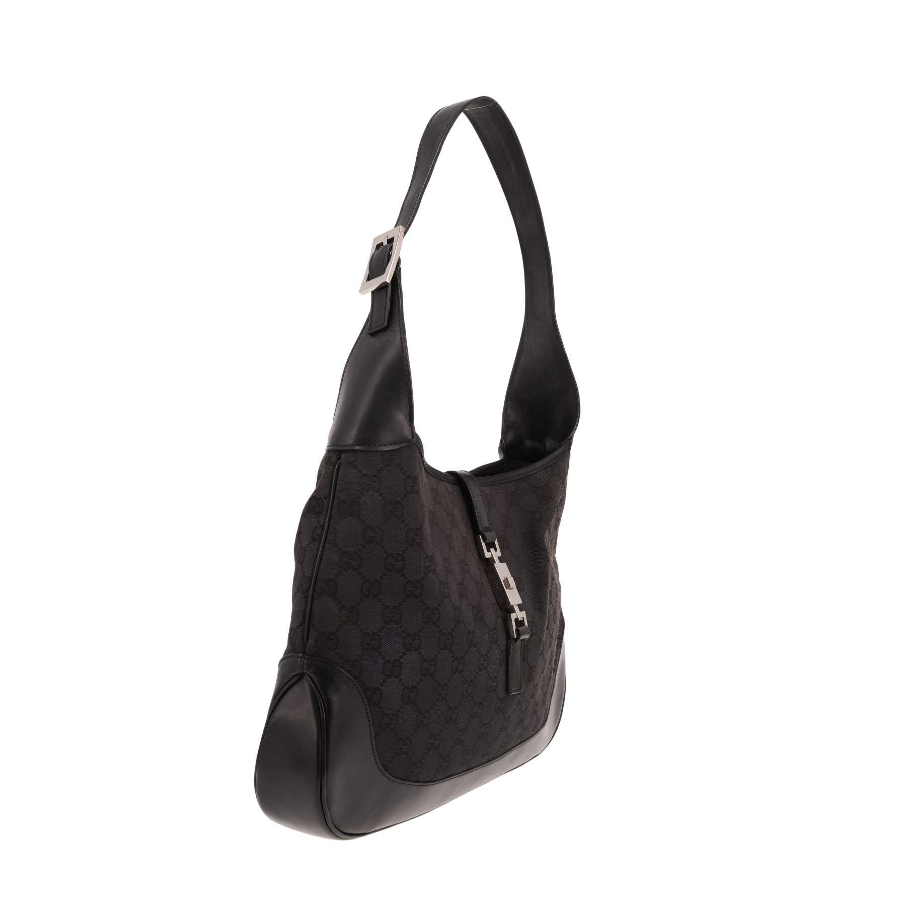 Gucci Jackie handbag in black leather and black GG Supreme canvas