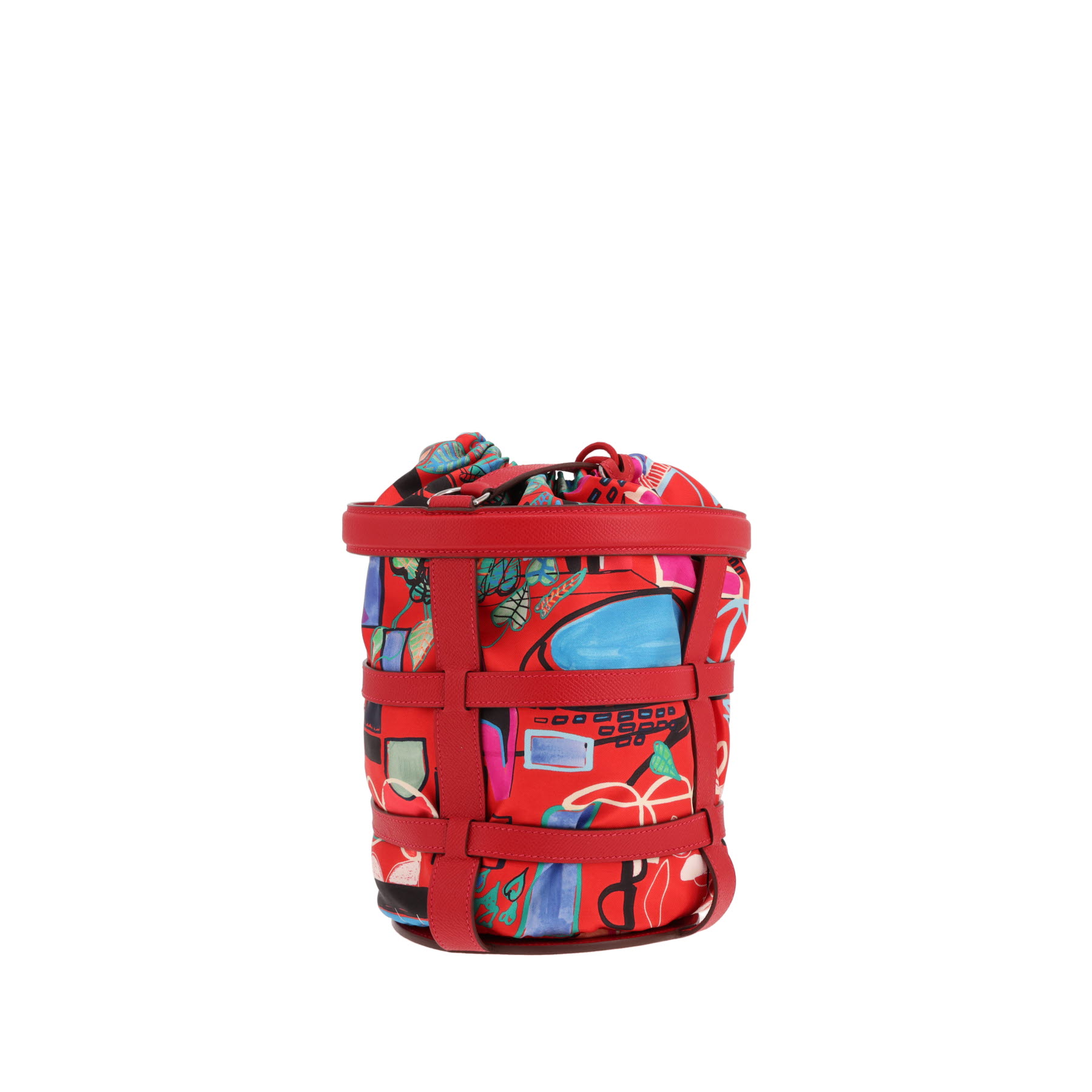 Hermès Musardine handbag in red Epsom leather and multicoloured silk twill