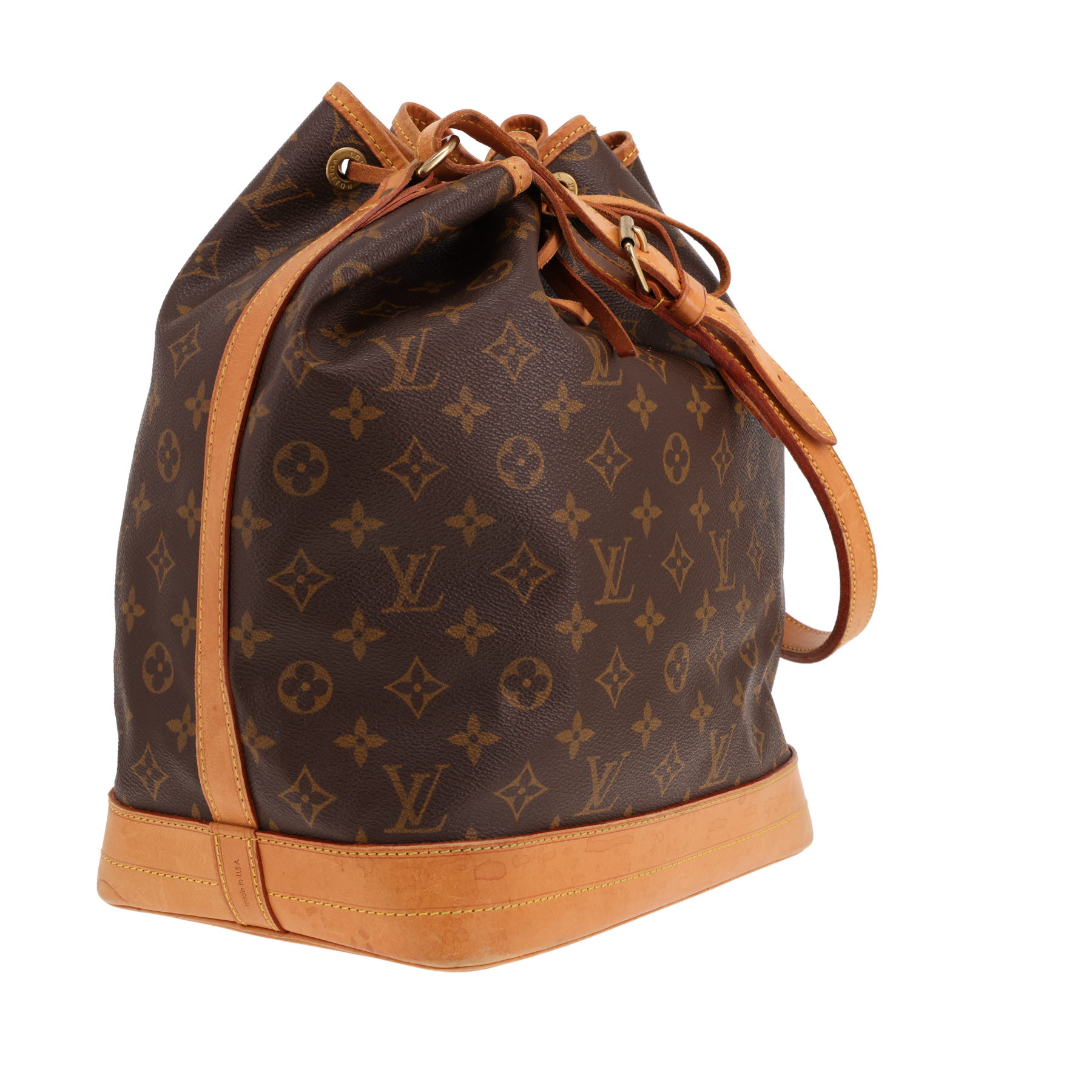 Borsa shopping Louis Vuitton Noé in tela Monogram marrone e pelle naturale