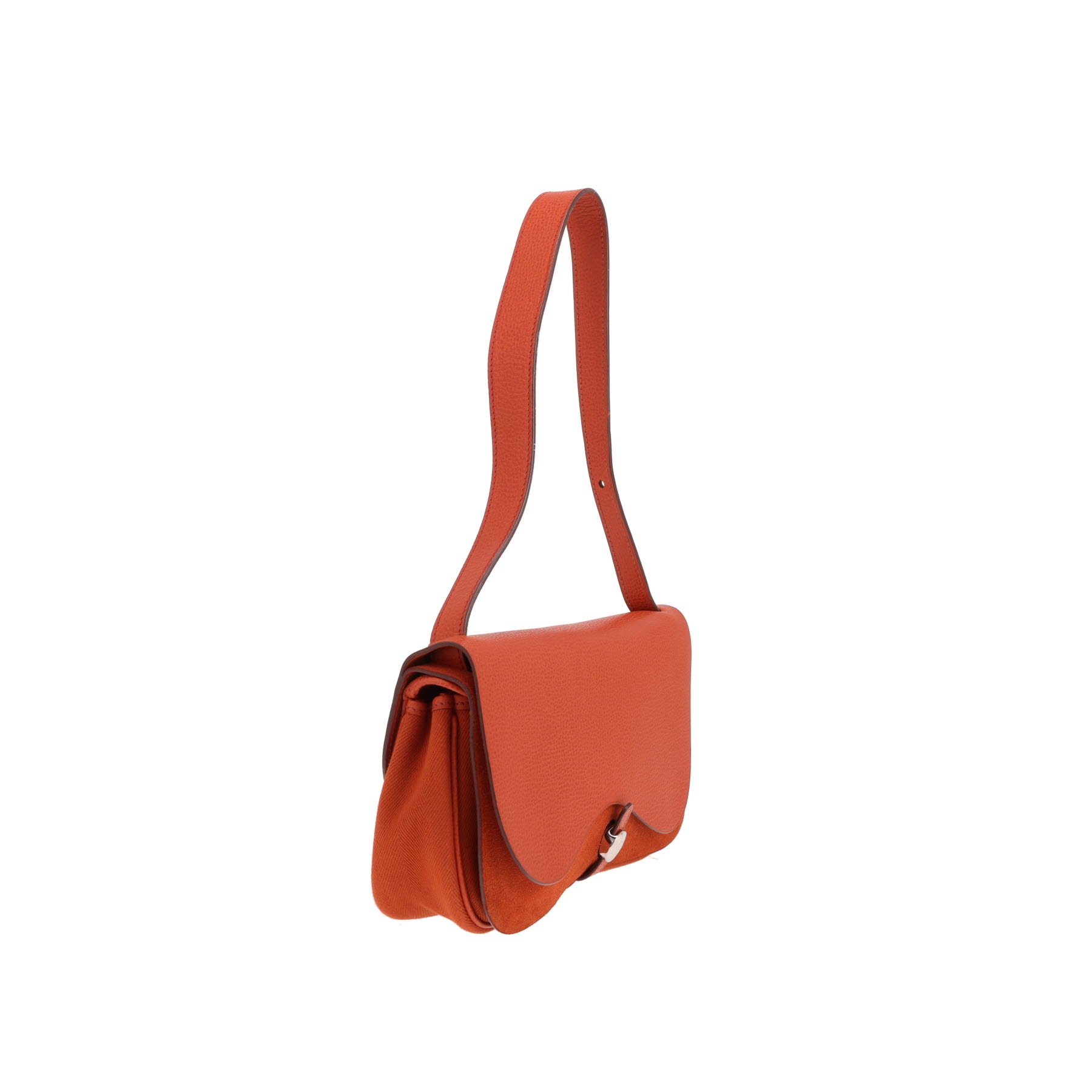 Hermès Colorado handbag in Potiron orange grained leather and Potiron orange canvas