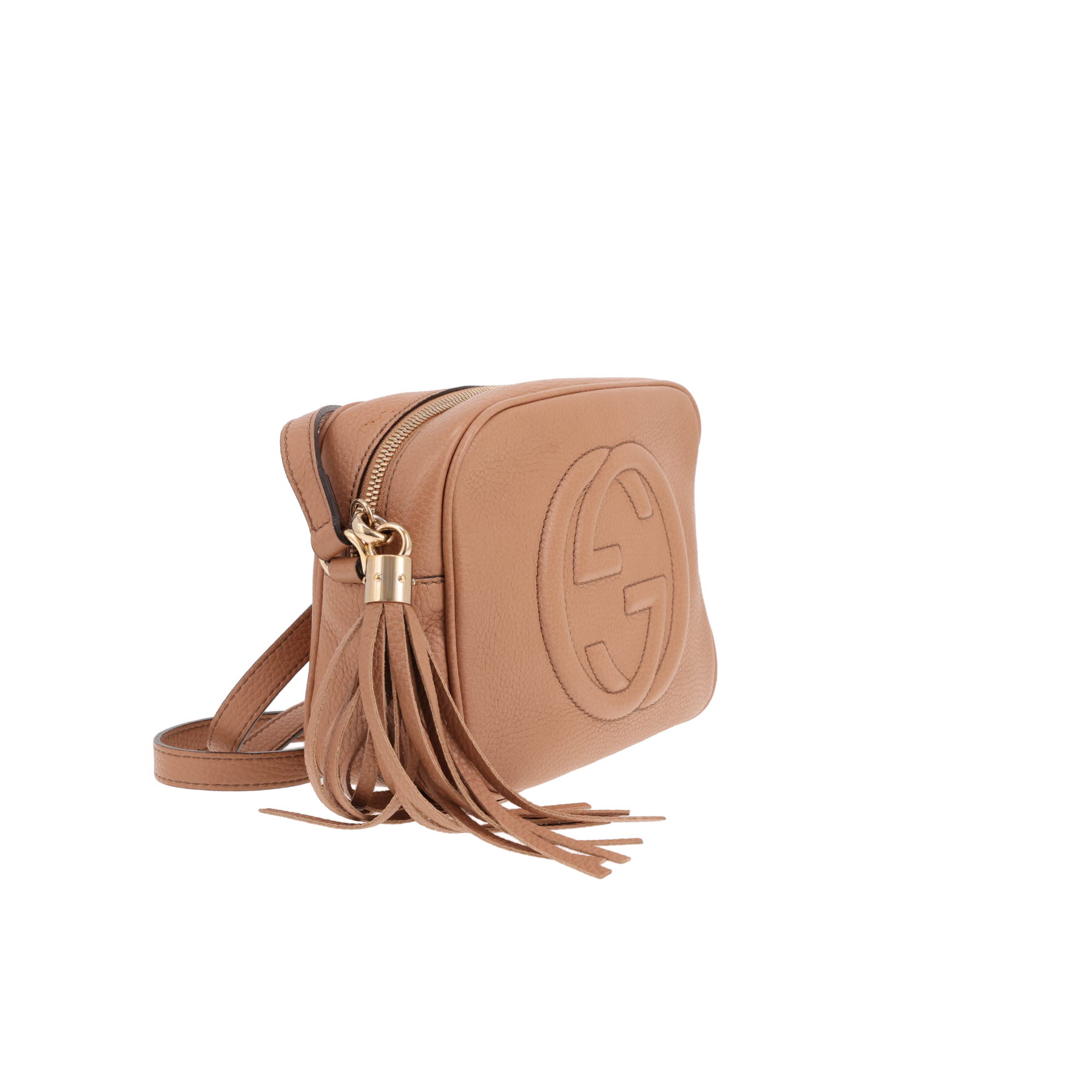 Borsa a tracolla Gucci Soho in pelle martellata beige