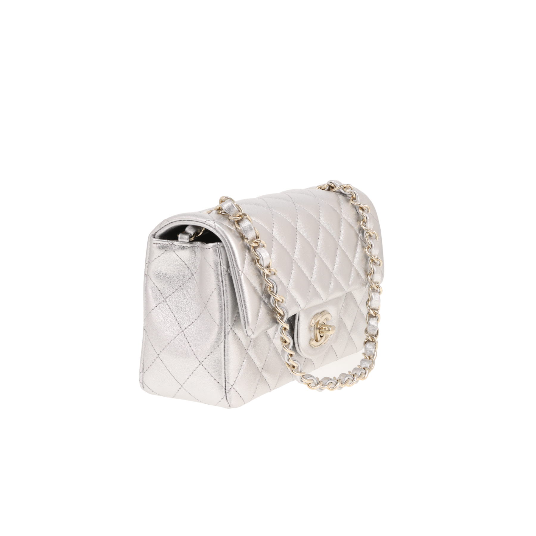 Sac bandoulière Chanel  Mini Timeless en cuir matelassé argent