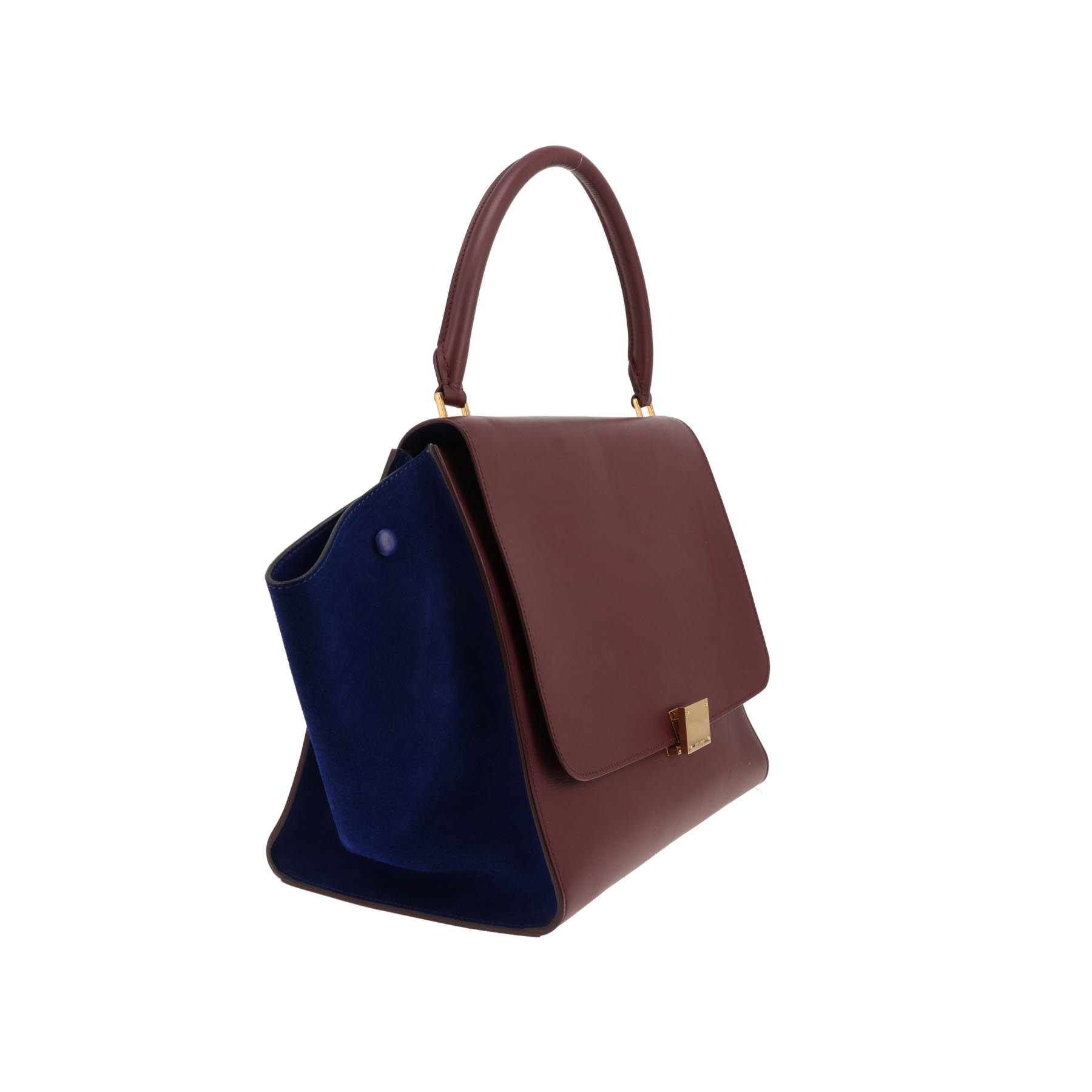 Sac à main Celine  Trapeze en cuir bordeaux et Veau velours bleu