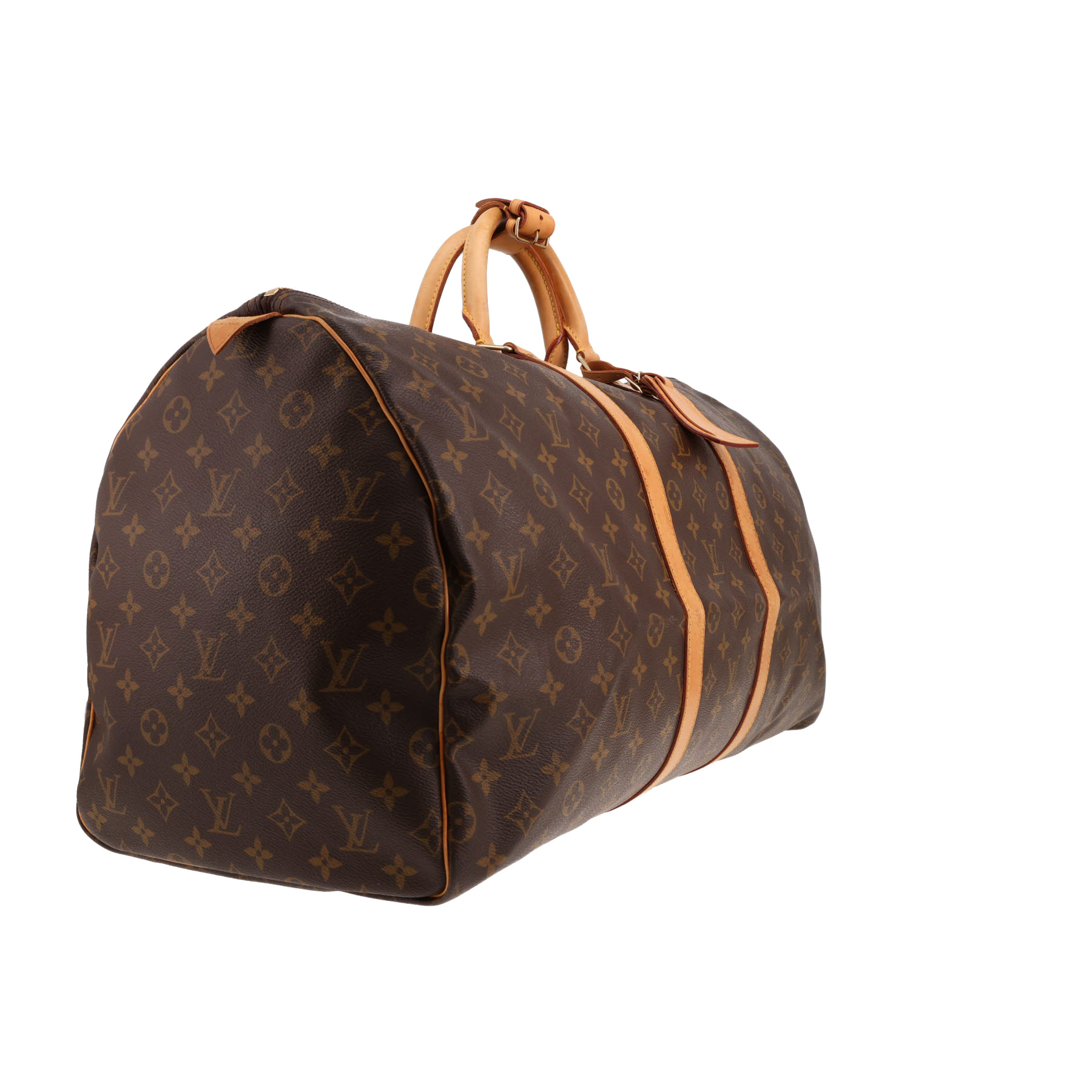 Sac de voyage Louis Vuitton  Keepall 55 en toile monogram marron et cuir naturel