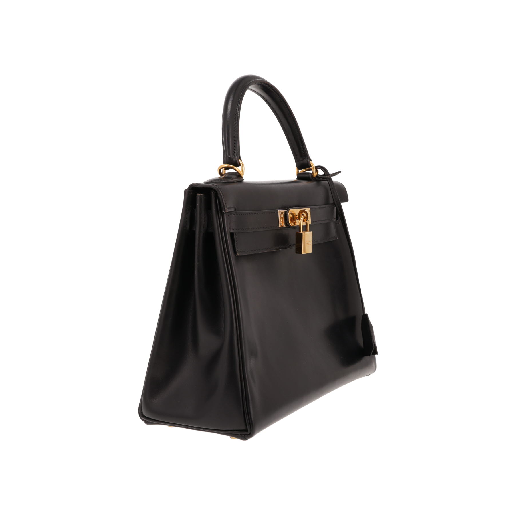 Borsa Hermès Kelly 28 cm in pelle nera effetto box