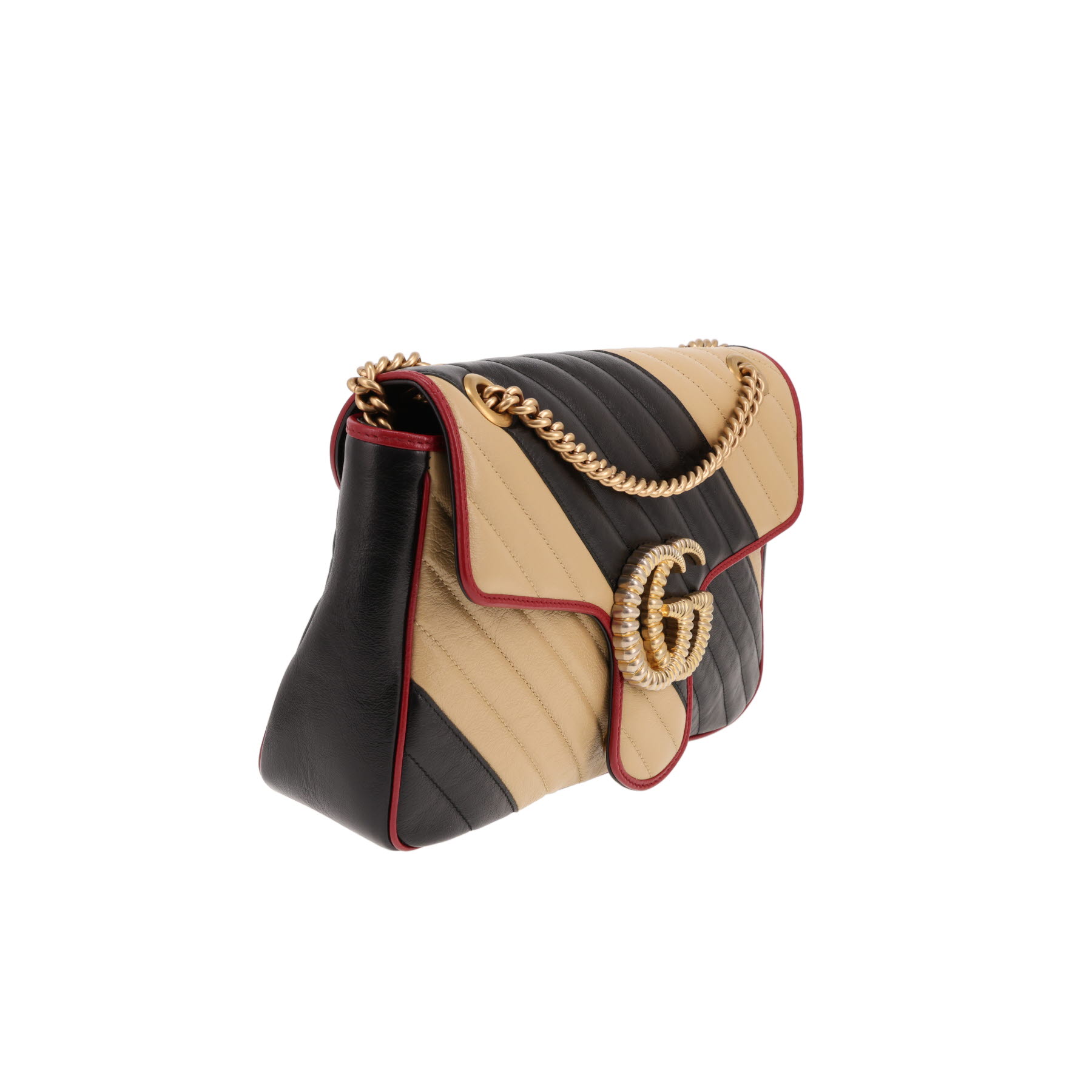 Borsa a tracolla Gucci GG Marmont in pelle trapuntata nera e beige
