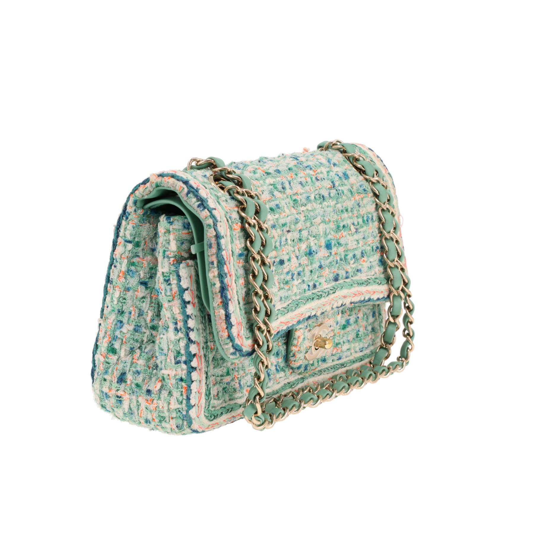 Chanel Timeless handbag in green and blue tweed