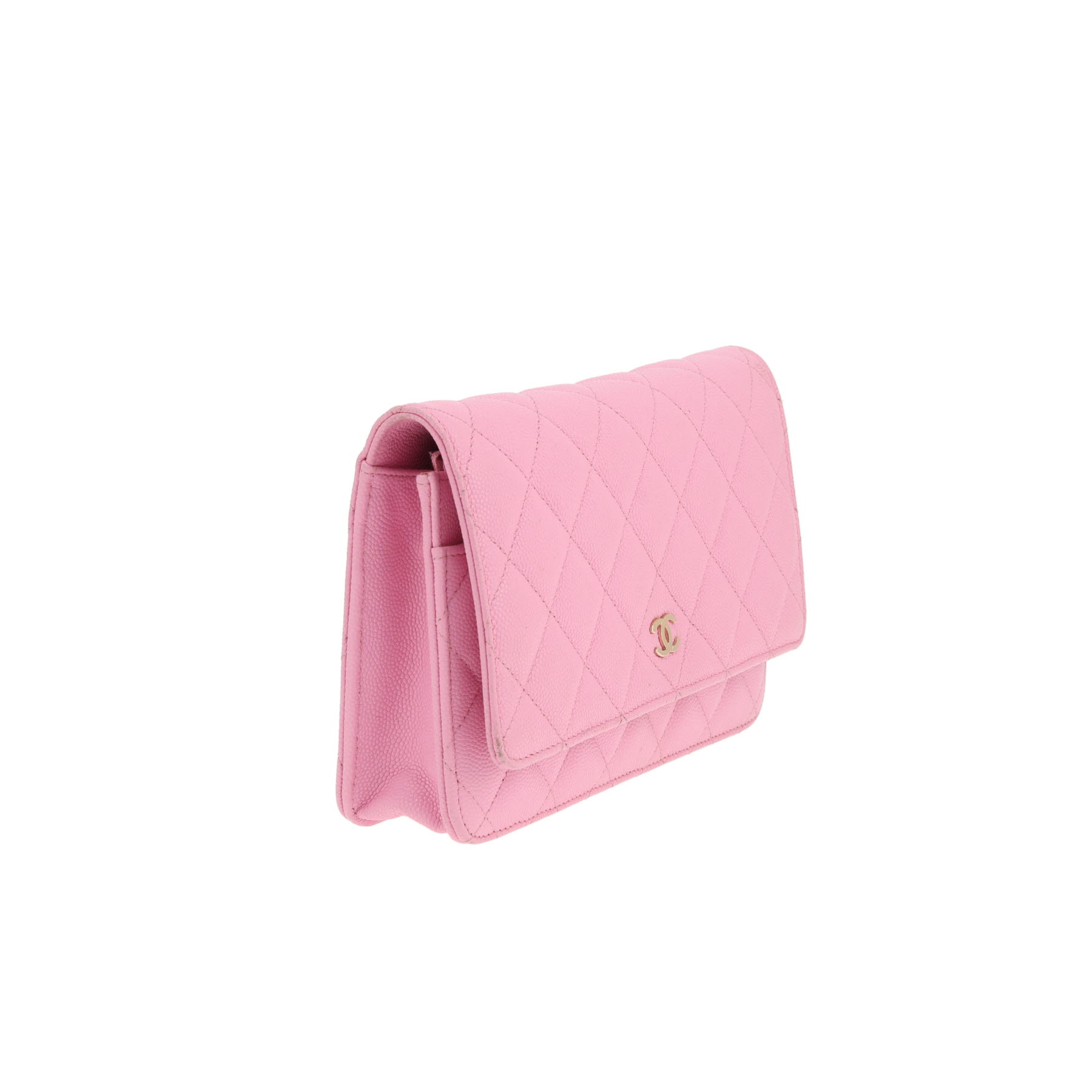 Sac bandoulière Chanel  Wallet on Chain en cuir grainé matelassé rose