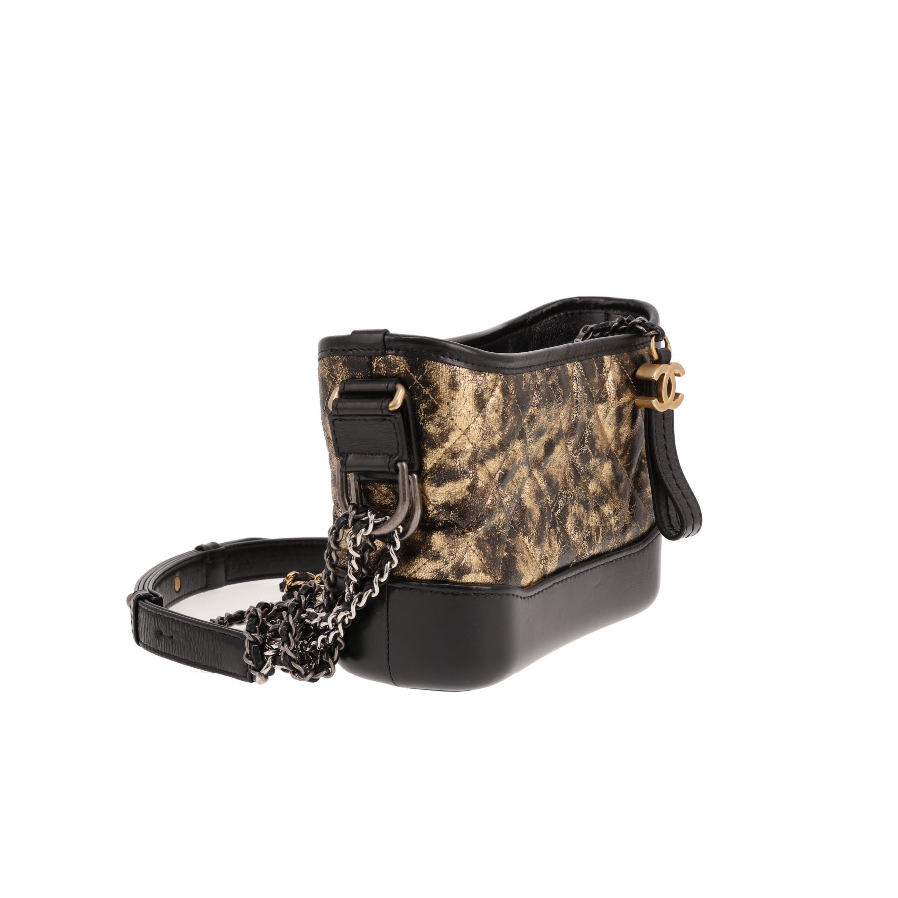 Borsa a tracolla Chanel  Gabrielle  modello piccolo  in pelle trapuntata nera e dorata e pelle nera