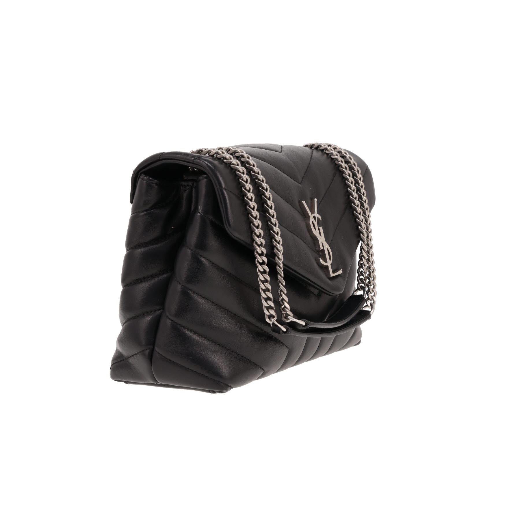 Sac bandoulière Saint Laurent  Loulou petit modèle  en cuir matelassé chevrons noir