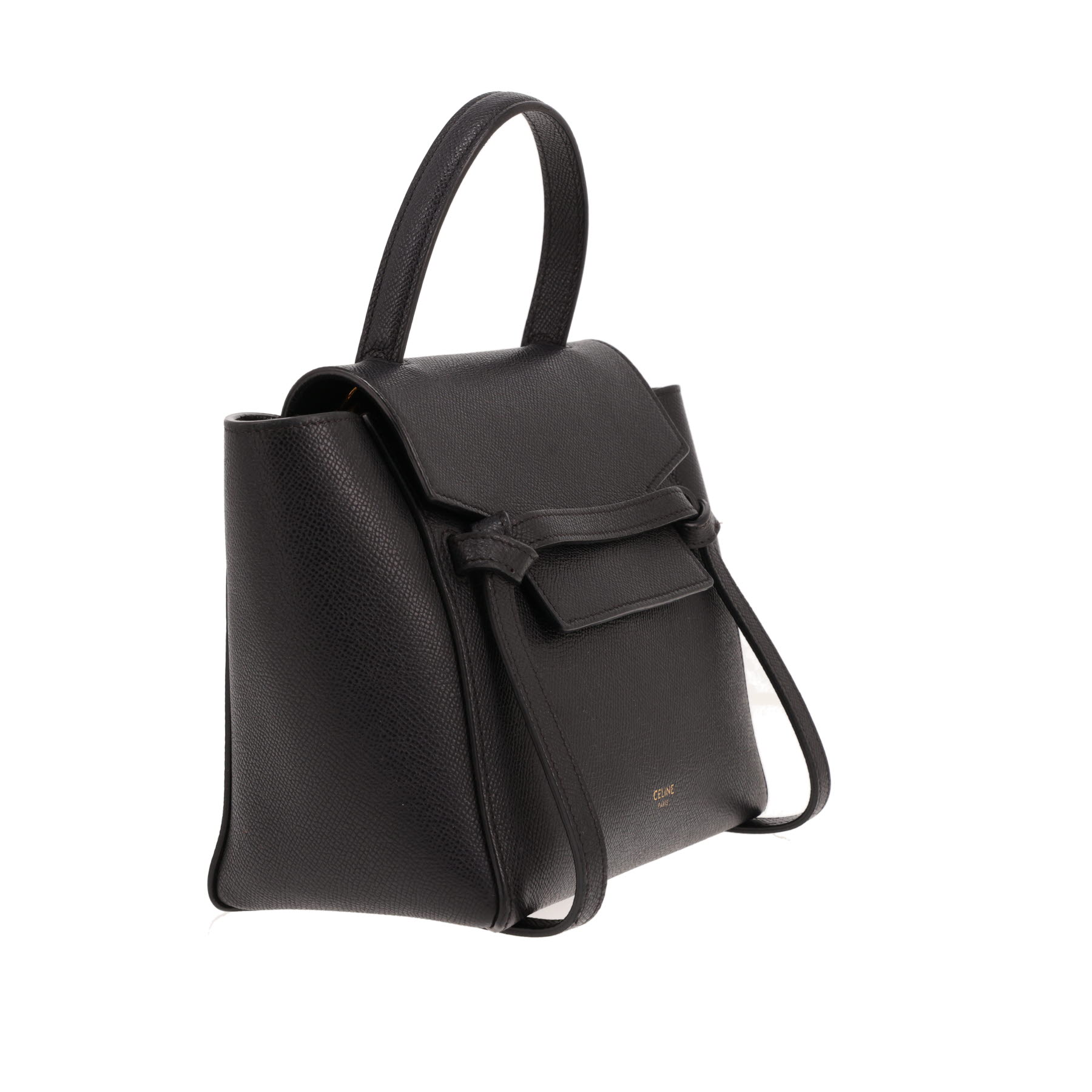 Celine Belt Nano shoulder bag in black grained leather