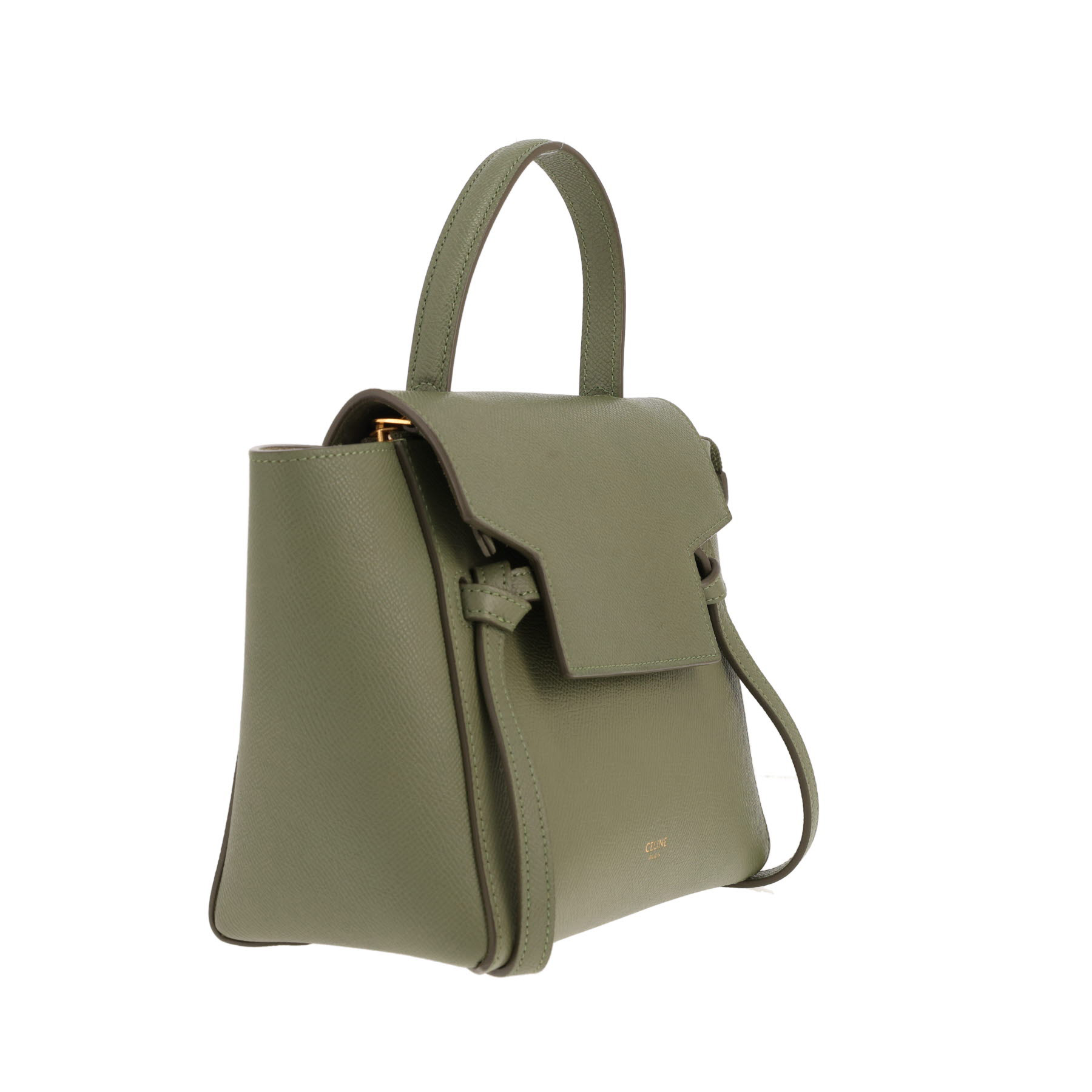 Borsa a tracolla Celine Belt Nano in pelle martellata verde