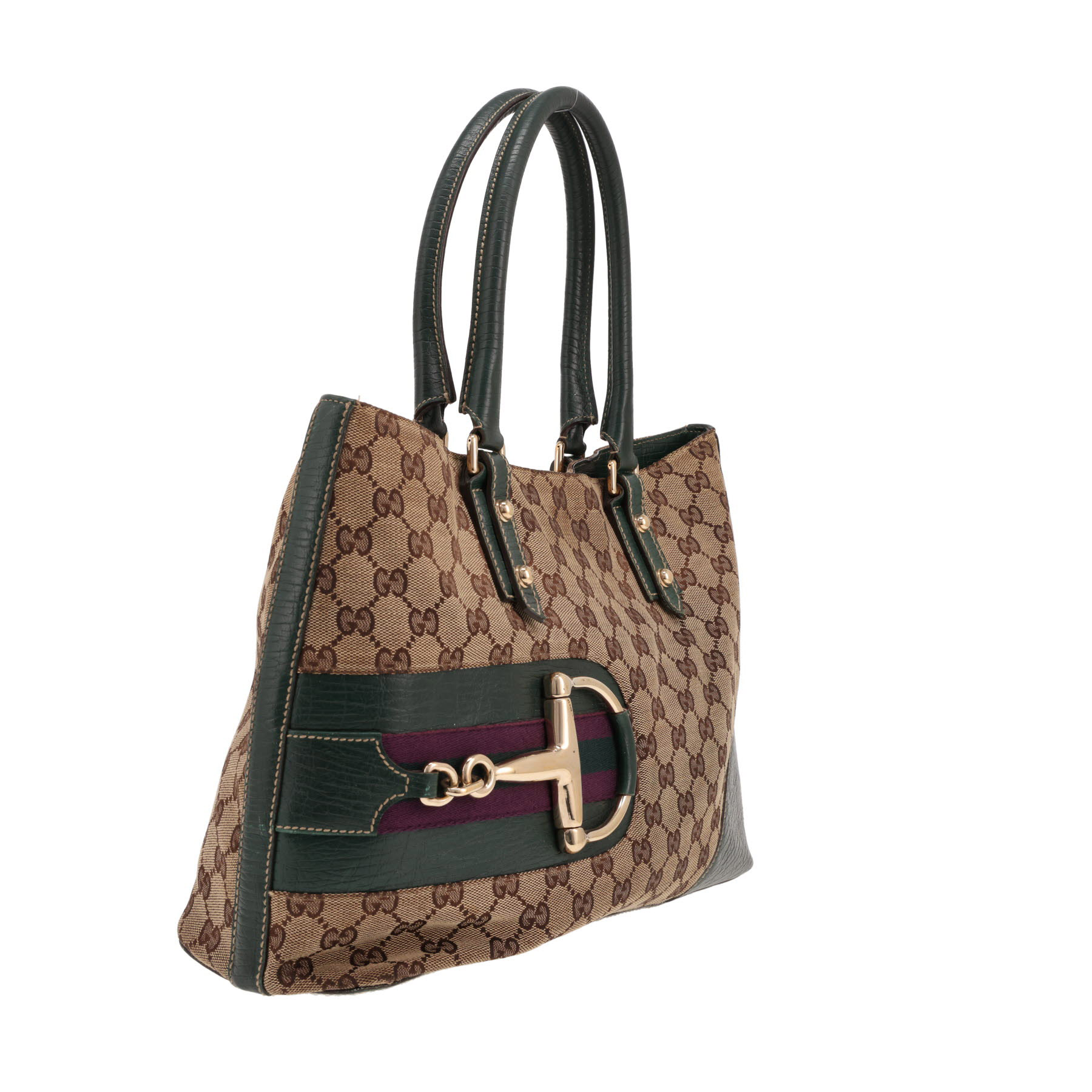 Borsa Gucci  Gucci Vintage in tela Supreme GG beige e pelle verde